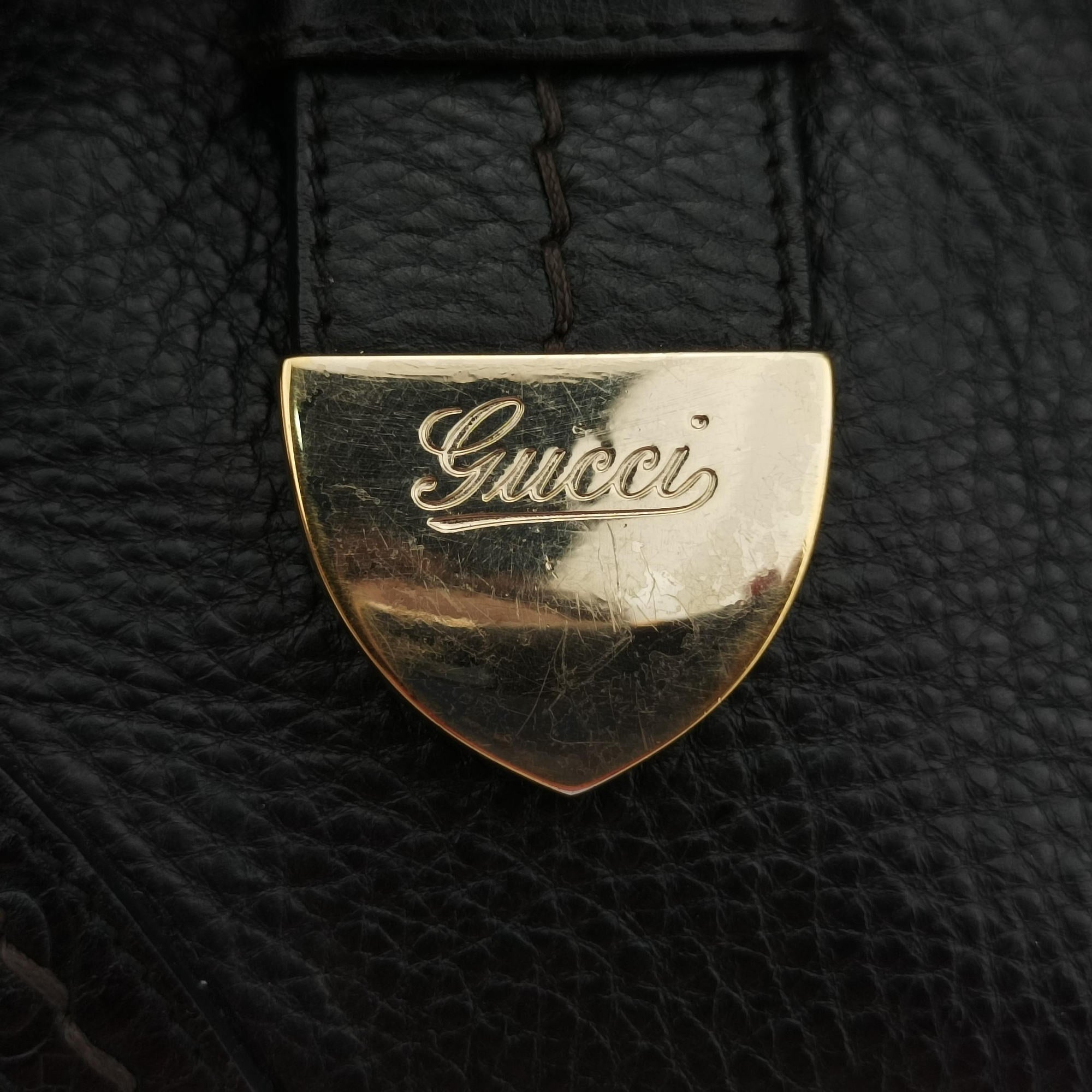 Pre-owned Gucci Guccissima Mini Boston Bag Black Leather 181508 handbag | stylenewstar