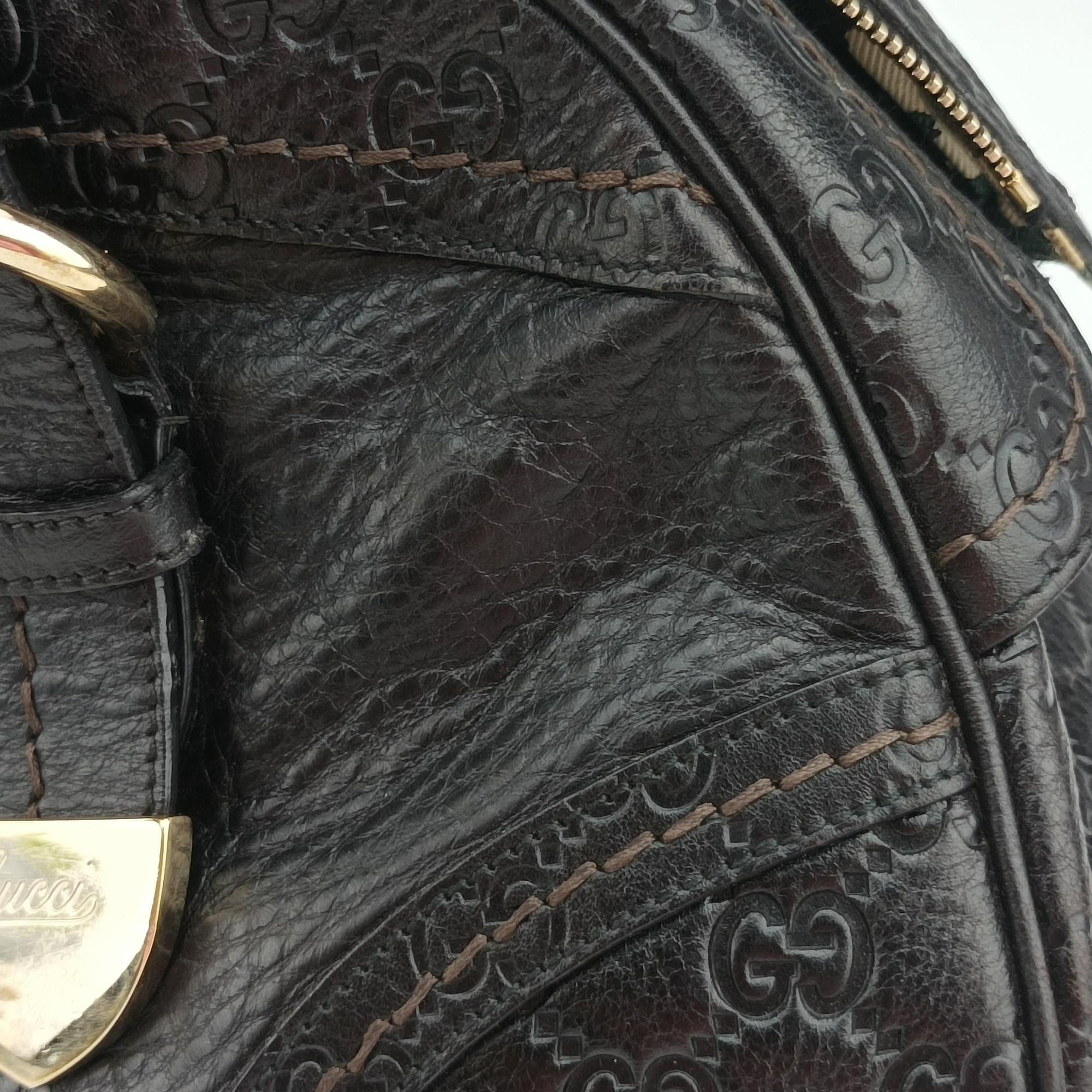 Pre-owned Gucci Guccissima Mini Boston Bag Black Leather 181508 handbag | stylenewstar
