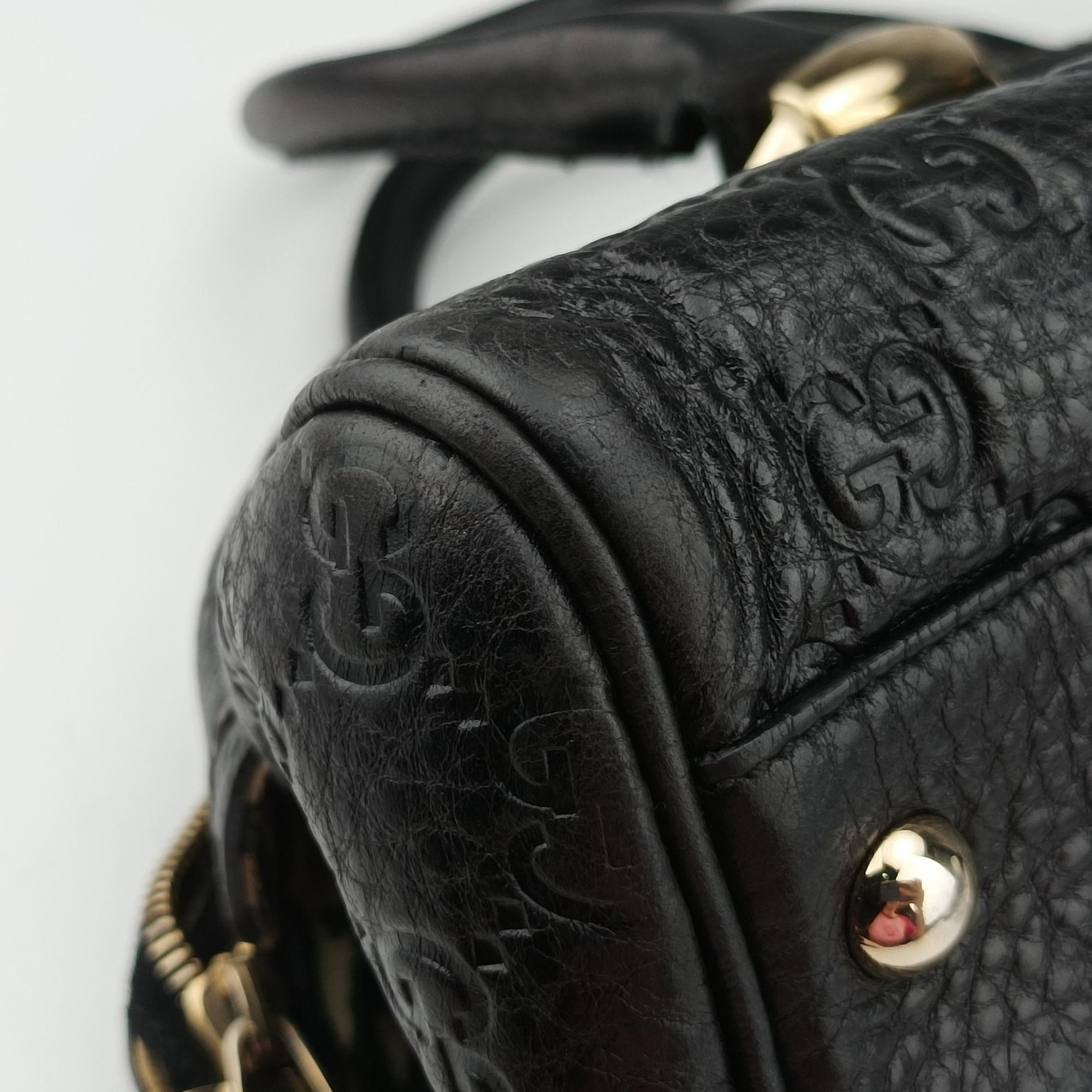 Pre-owned Gucci Guccissima Mini Boston Bag Black Leather 181508 handbag | stylenewstar