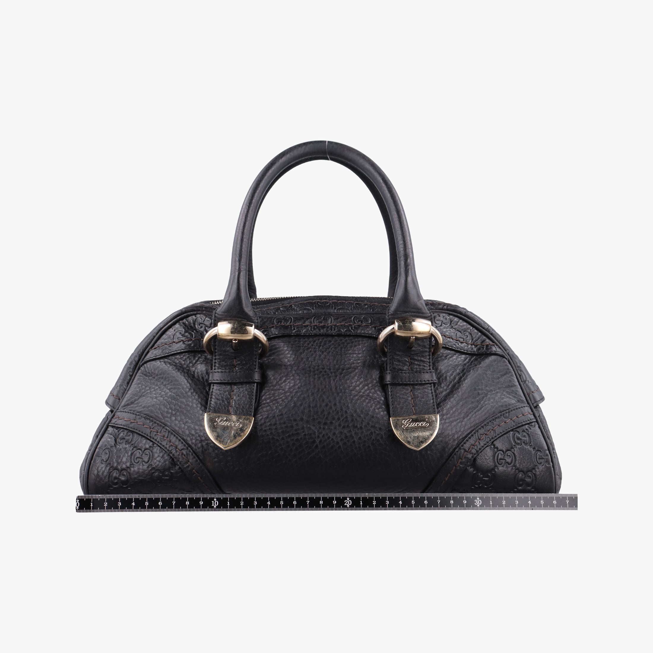 Pre-owned Gucci Guccissima Mini Boston Bag Black Leather 181508 handbag | stylenewstar