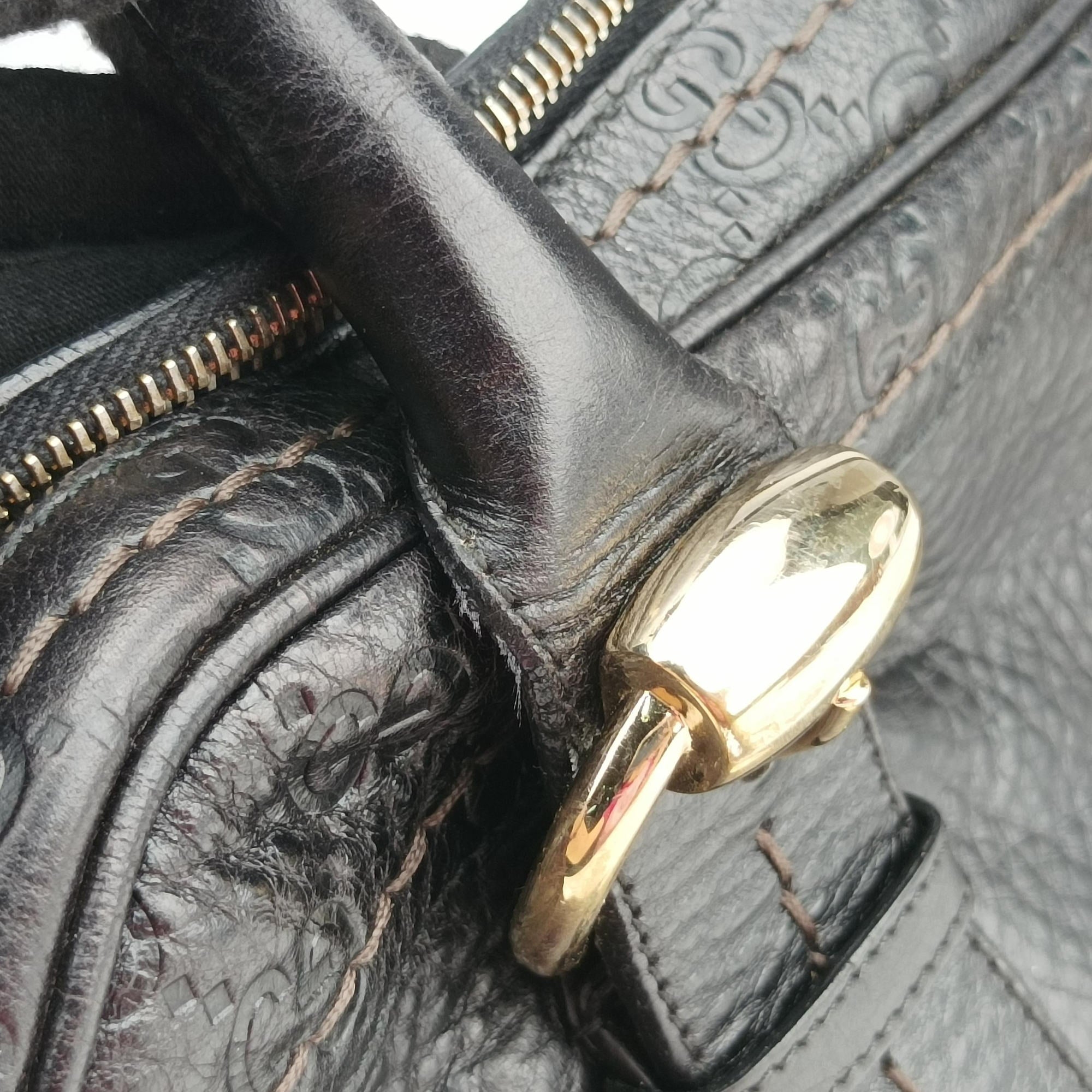 Pre-owned Gucci Guccissima Mini Boston Bag Black Leather 181508 handbag | stylenewstar