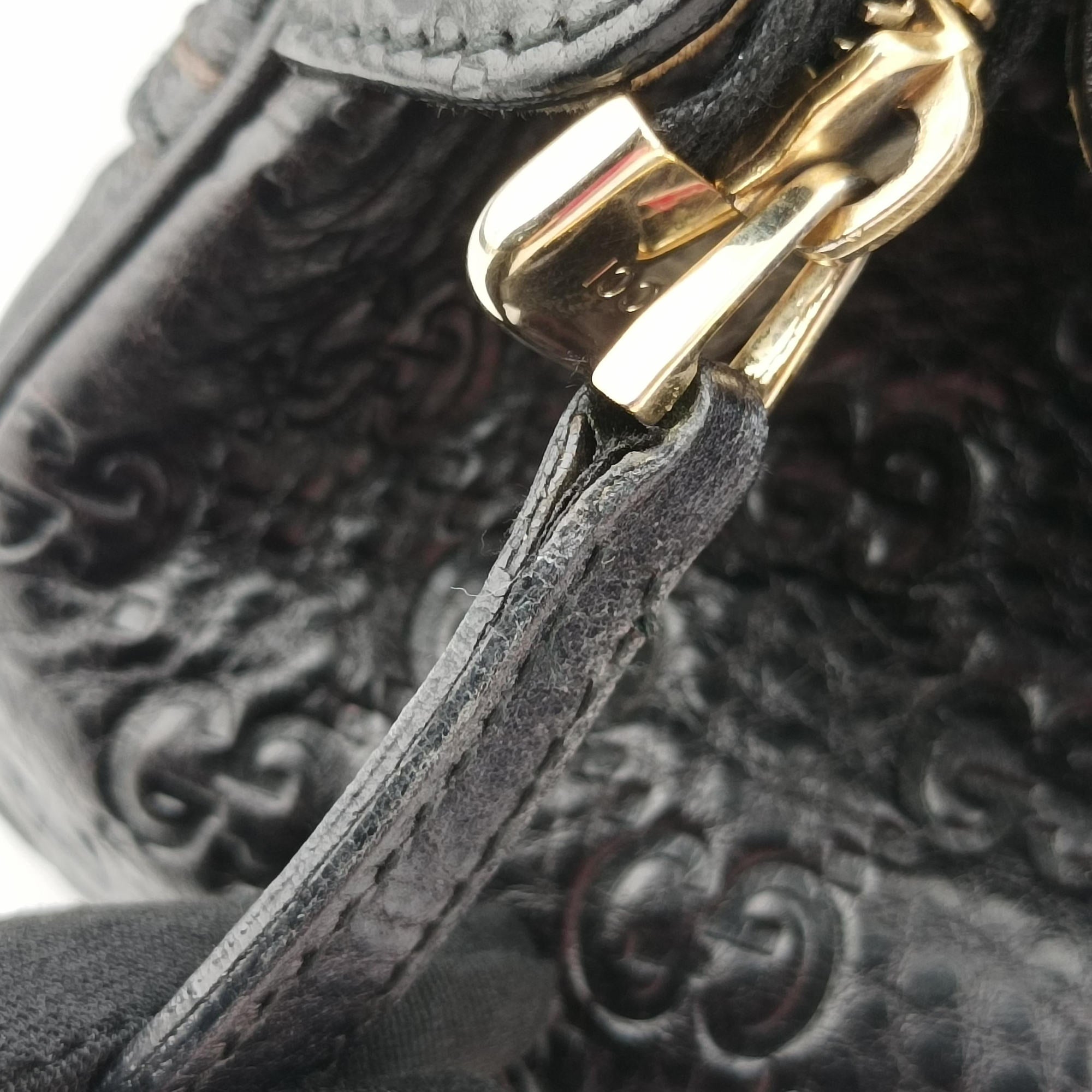 Pre-owned Gucci Guccissima Mini Boston Bag Black Leather 181508 handbag | stylenewstar