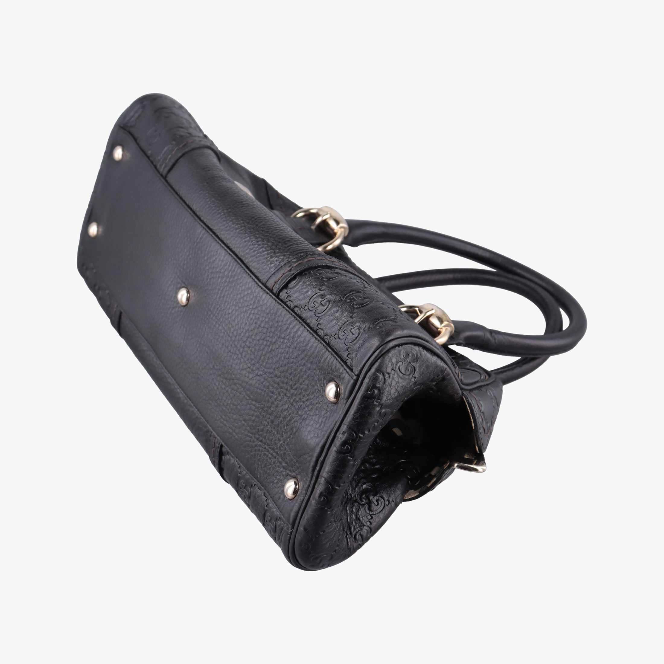 Pre-owned Gucci Guccissima Mini Boston Bag Black Leather 181508 handbag | stylenewstar