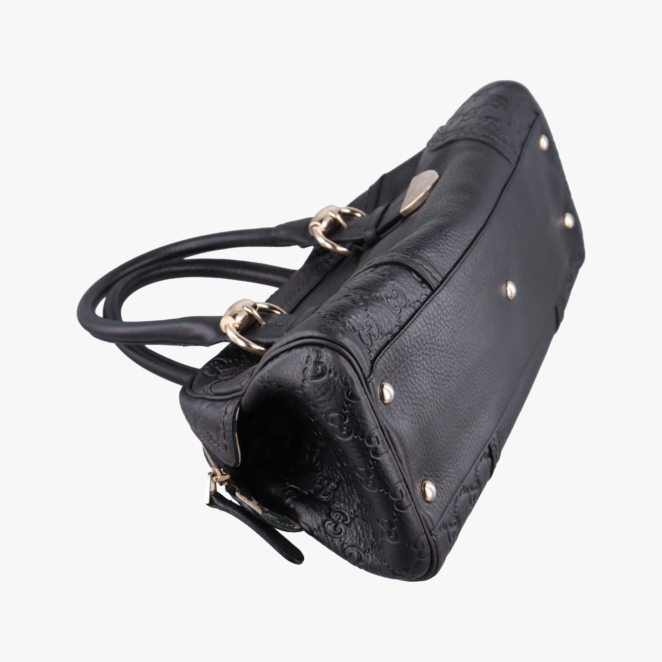 Pre-owned Gucci Guccissima Mini Boston Bag Black Leather 181508 handbag | stylenewstar