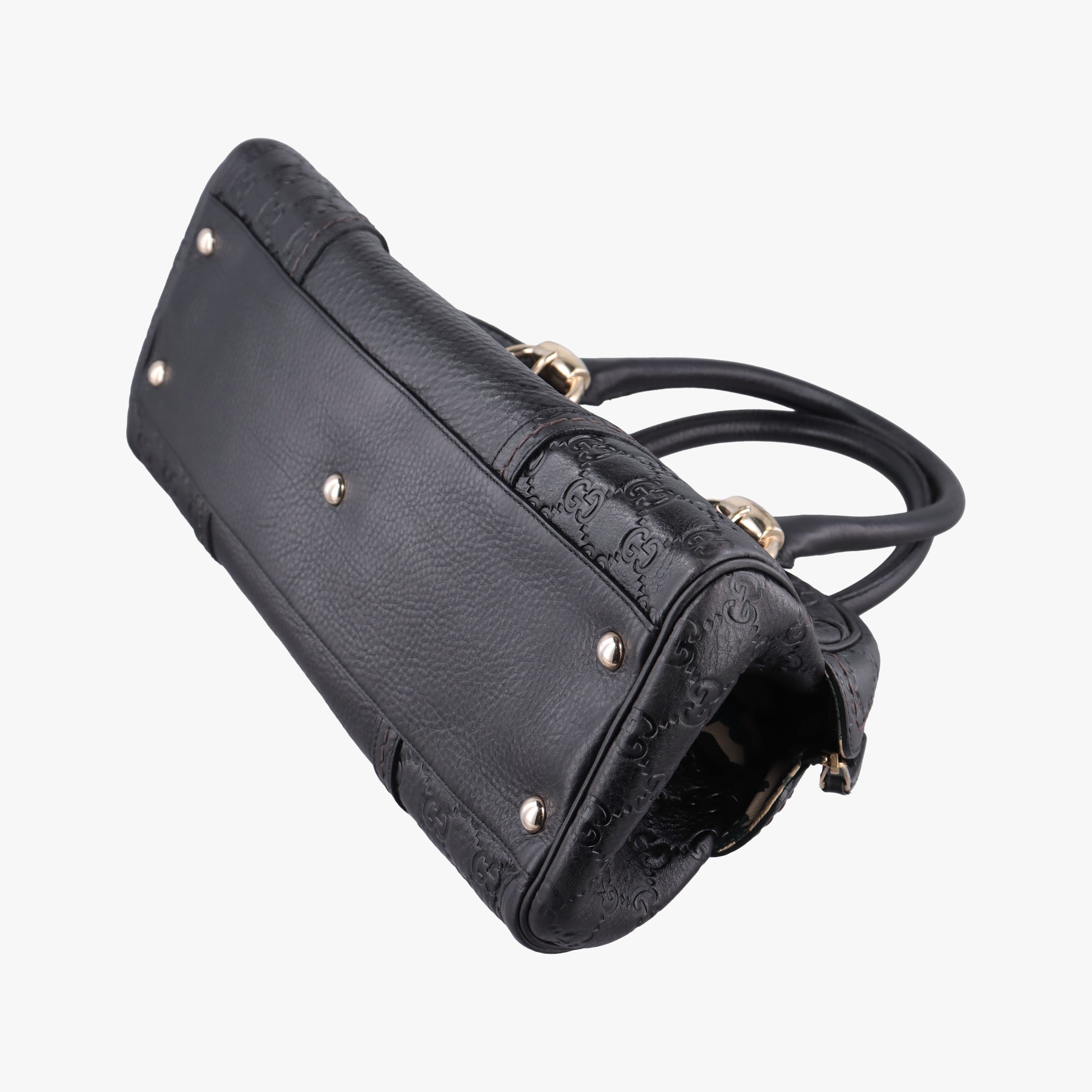 Pre-owned Gucci Guccissima Mini Boston Bag Black Leather 181508 handbag | stylenewstar