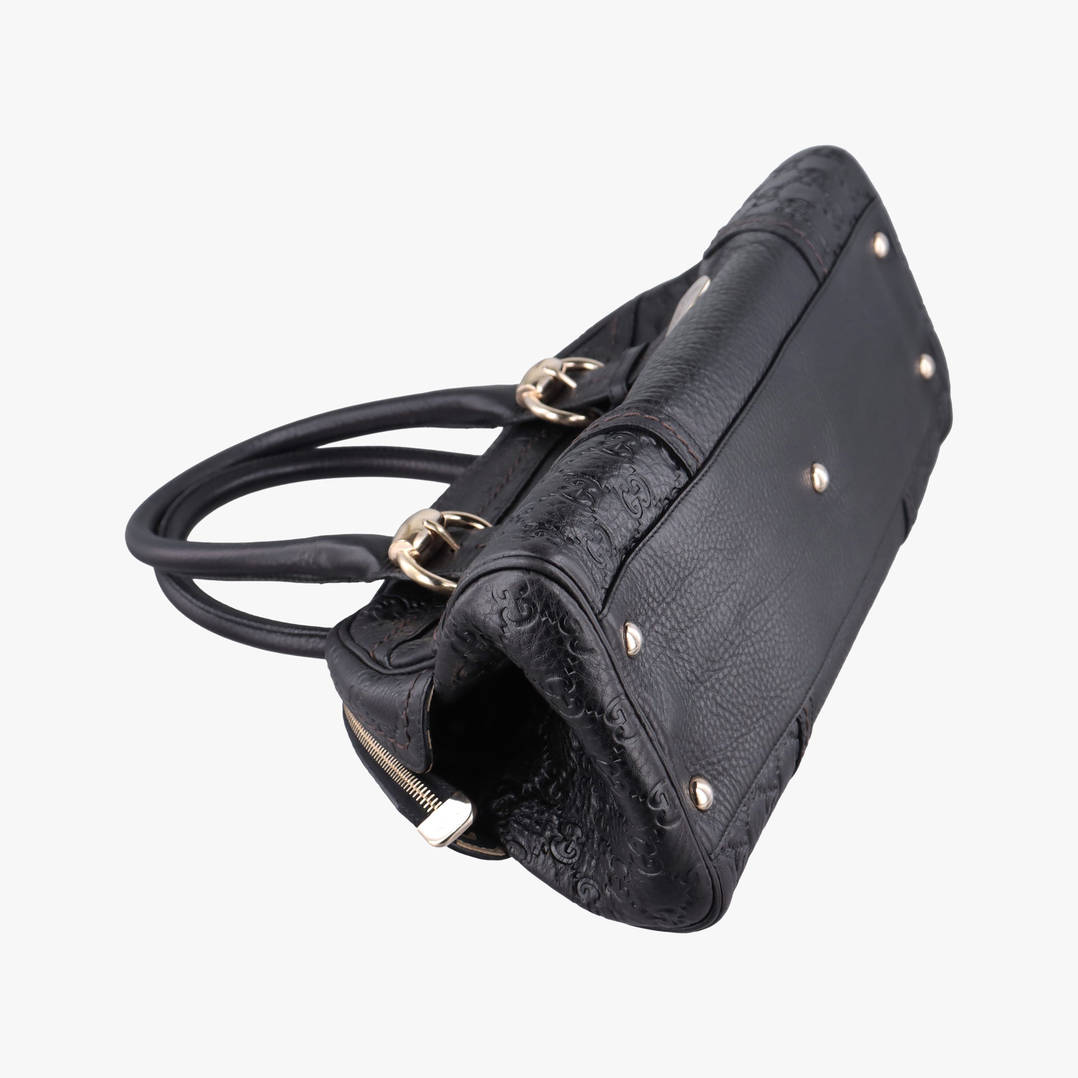 Pre-owned Gucci Guccissima Mini Boston Bag Black Leather 181508 handbag | stylenewstar
