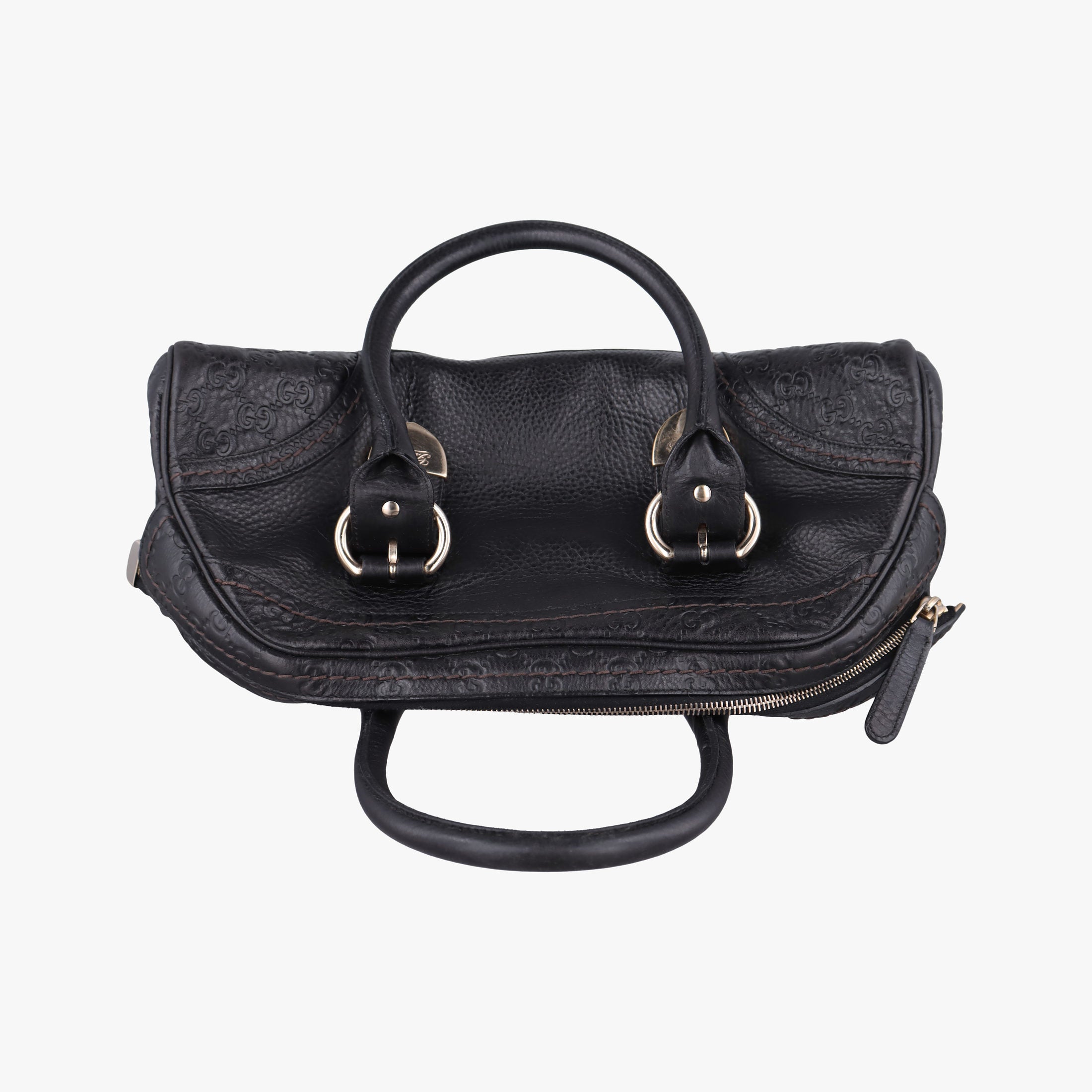 Pre-owned Gucci Guccissima Mini Boston Bag Black Leather 181508 handbag | stylenewstar