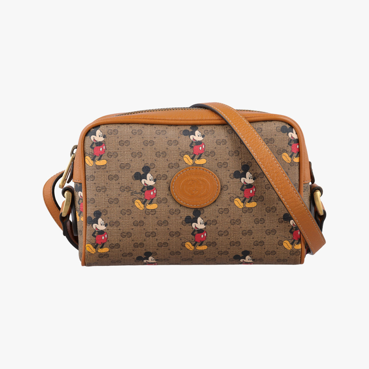 Pre-owned Gucci Mickey Mouse Disney collaboration Brown PVC coated canvas×Leather 602536 shoulderbag | stylenewstar