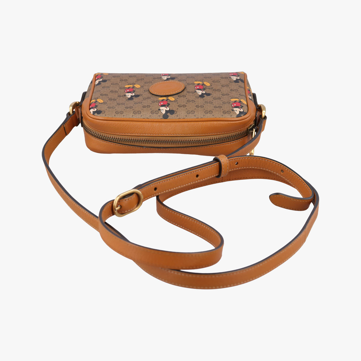 Pre-owned Gucci Mickey Mouse Disney collaboration Brown PVC coated canvas×Leather 602536 shoulderbag | stylenewstar
