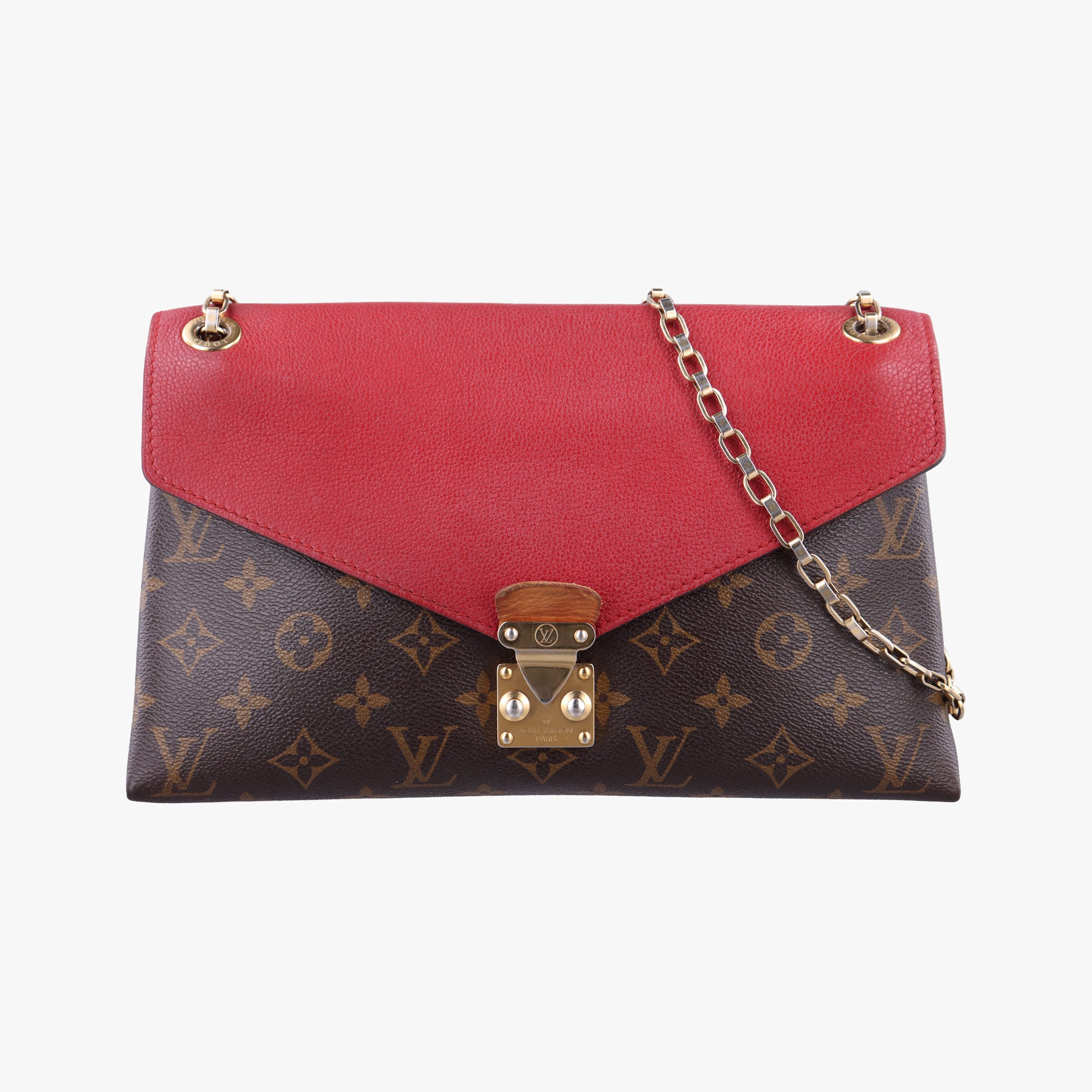 Pre-owned Louis Vuitton PALLAS Chain Brown×CERISE Monogram Canvas×calf leather M41201 shoulderbag | stylenewstar