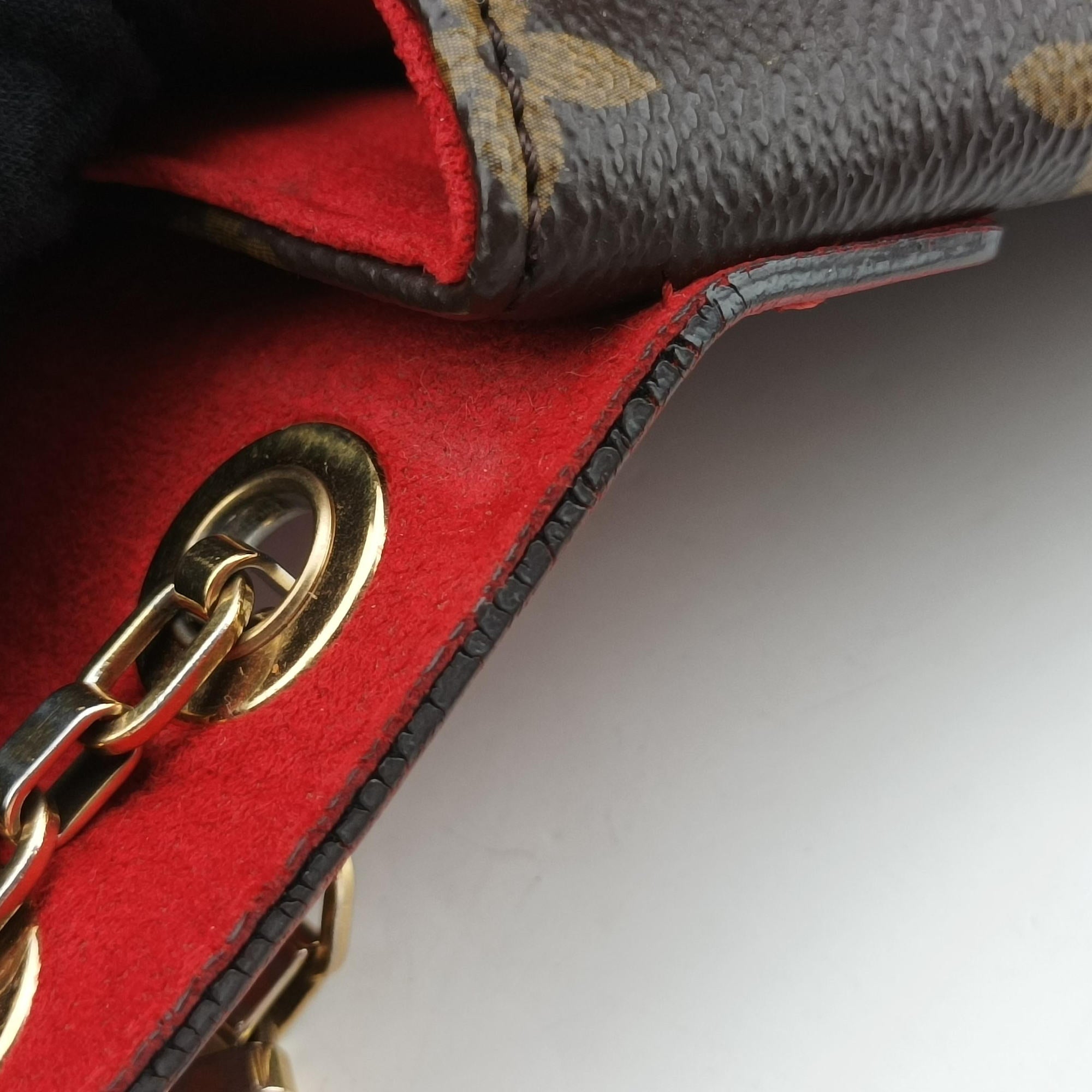 Pre-owned Louis Vuitton PALLAS Chain Brown×CERISE Monogram Canvas×calf leather M41201 shoulderbag | stylenewstar