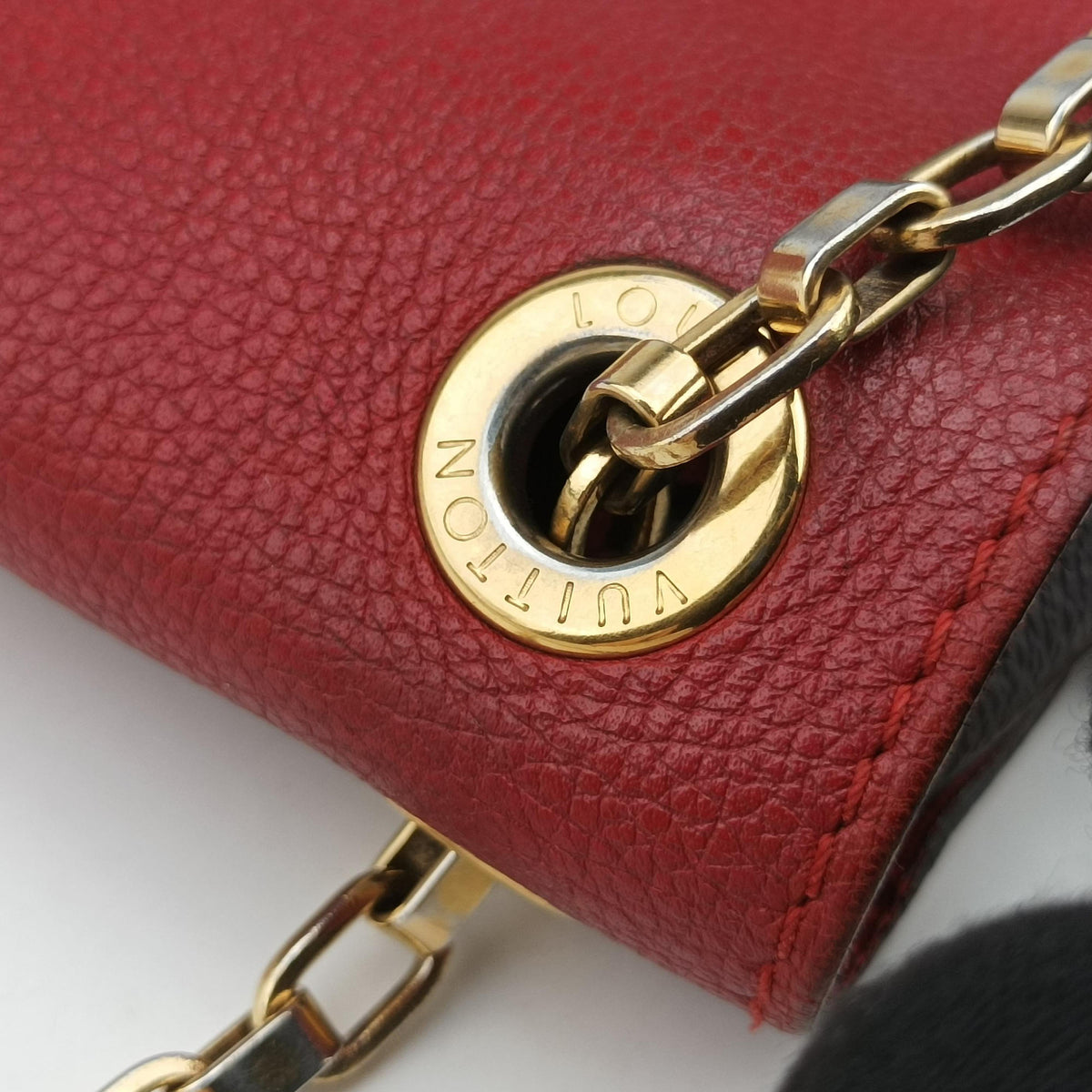 Pre-owned Louis Vuitton PALLAS Chain Brown×CERISE Monogram Canvas×calf leather M41201 shoulderbag | stylenewstar