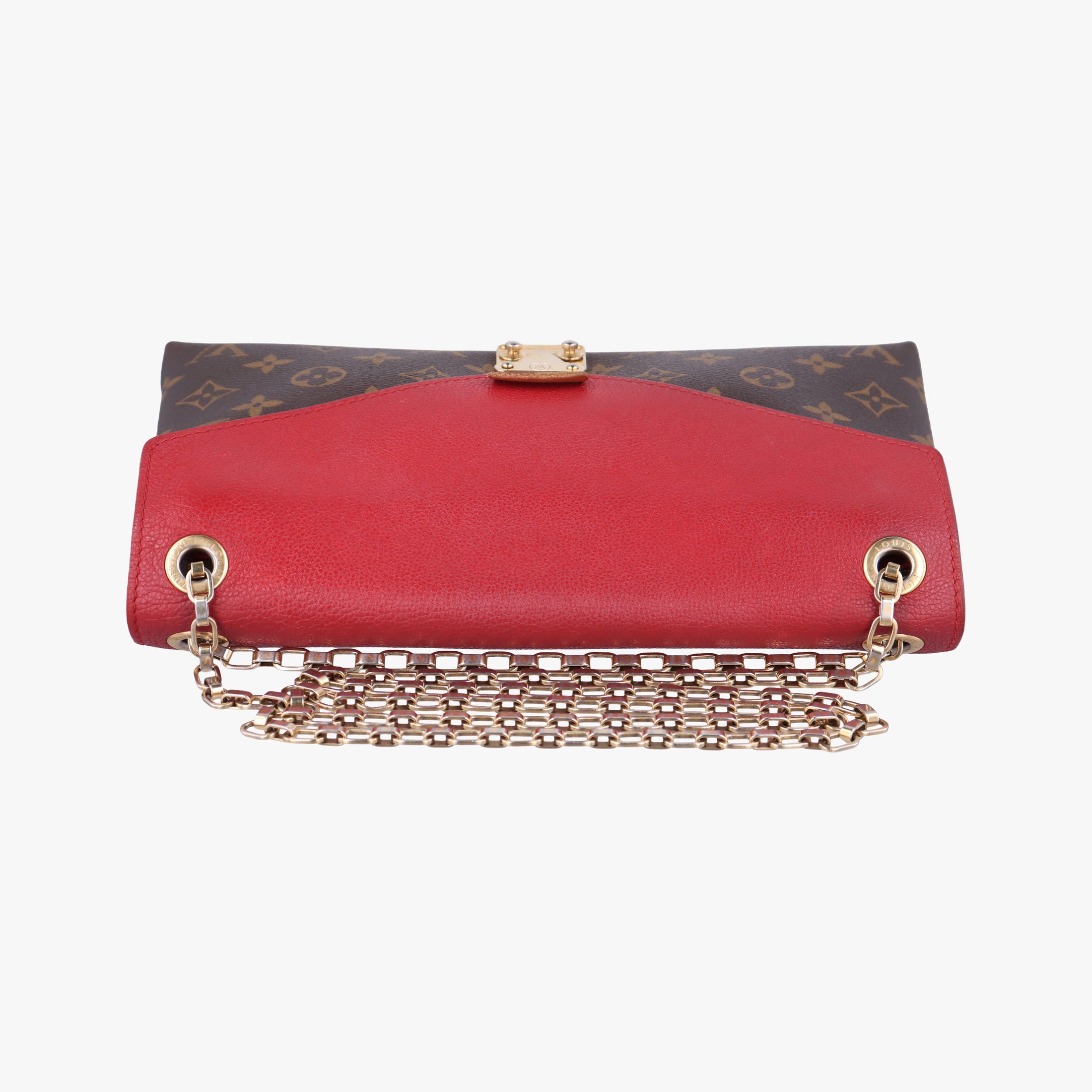 Pre-owned Louis Vuitton PALLAS Chain Brown×CERISE Monogram Canvas×calf leather M41201 shoulderbag | stylenewstar