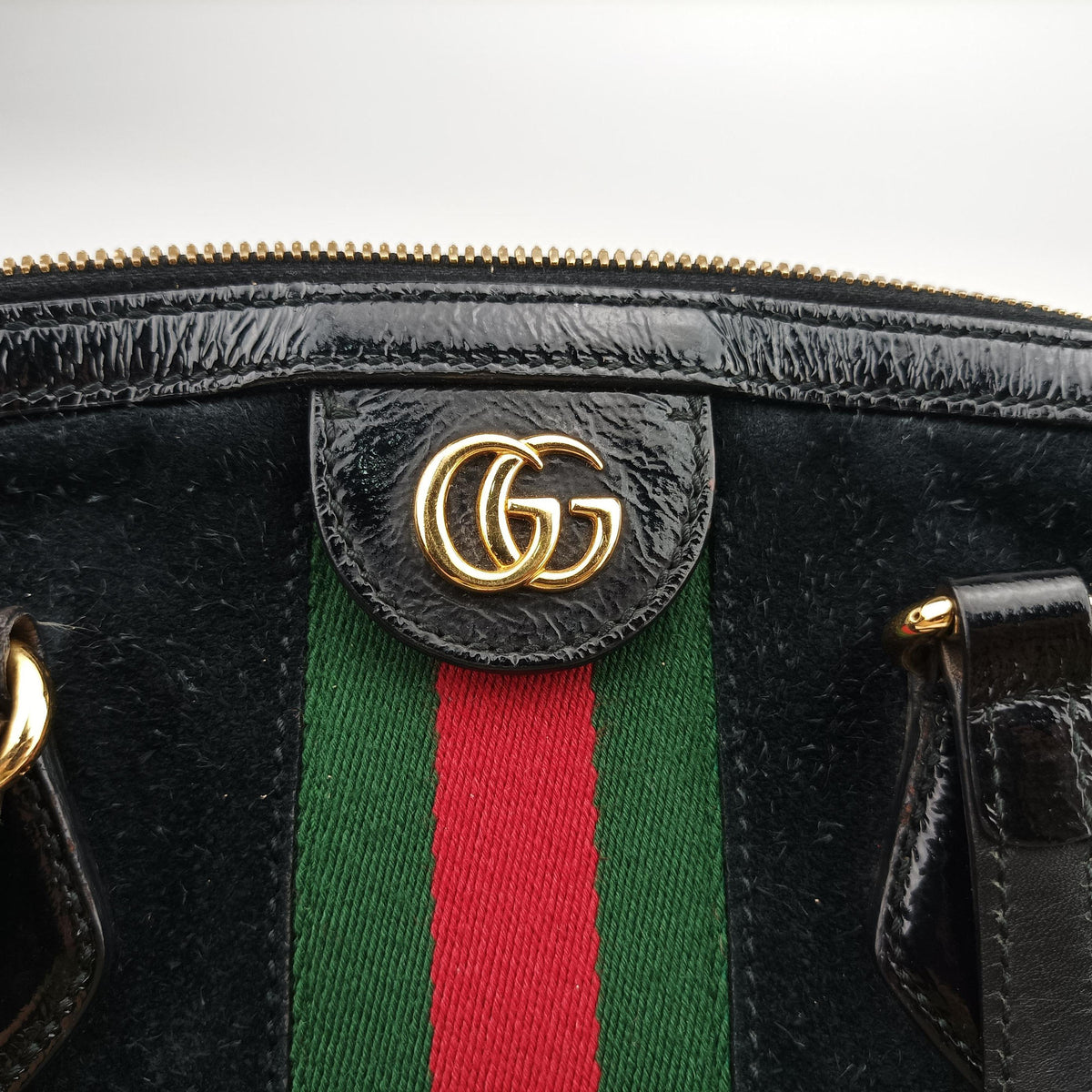 Pre-owned Gucci Ophidia Black×Green×Red Suede×leather 524533 handbag | stylenewstar