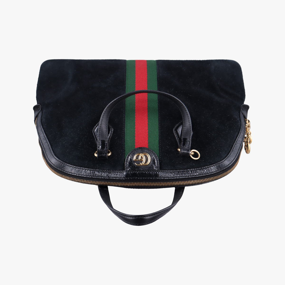 Pre-owned Gucci Ophidia Black×Green×Red Suede×leather 524533 handbag | stylenewstar