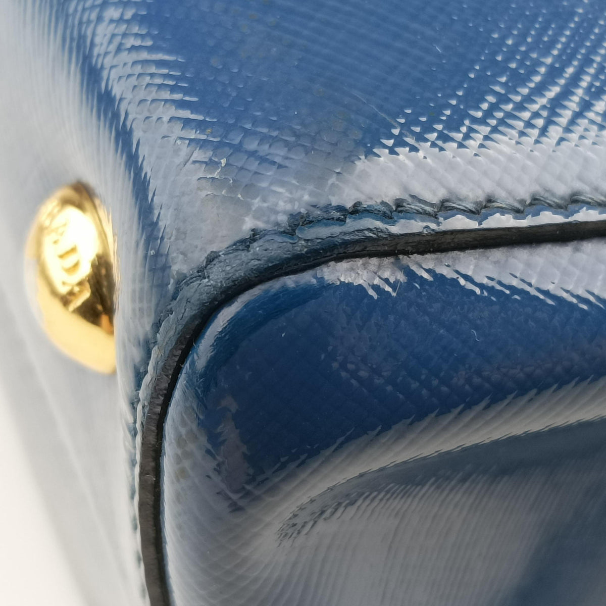 Pre-owned Prada Parabole Tote Blue Patent BN2411 handbag | stylenewstar