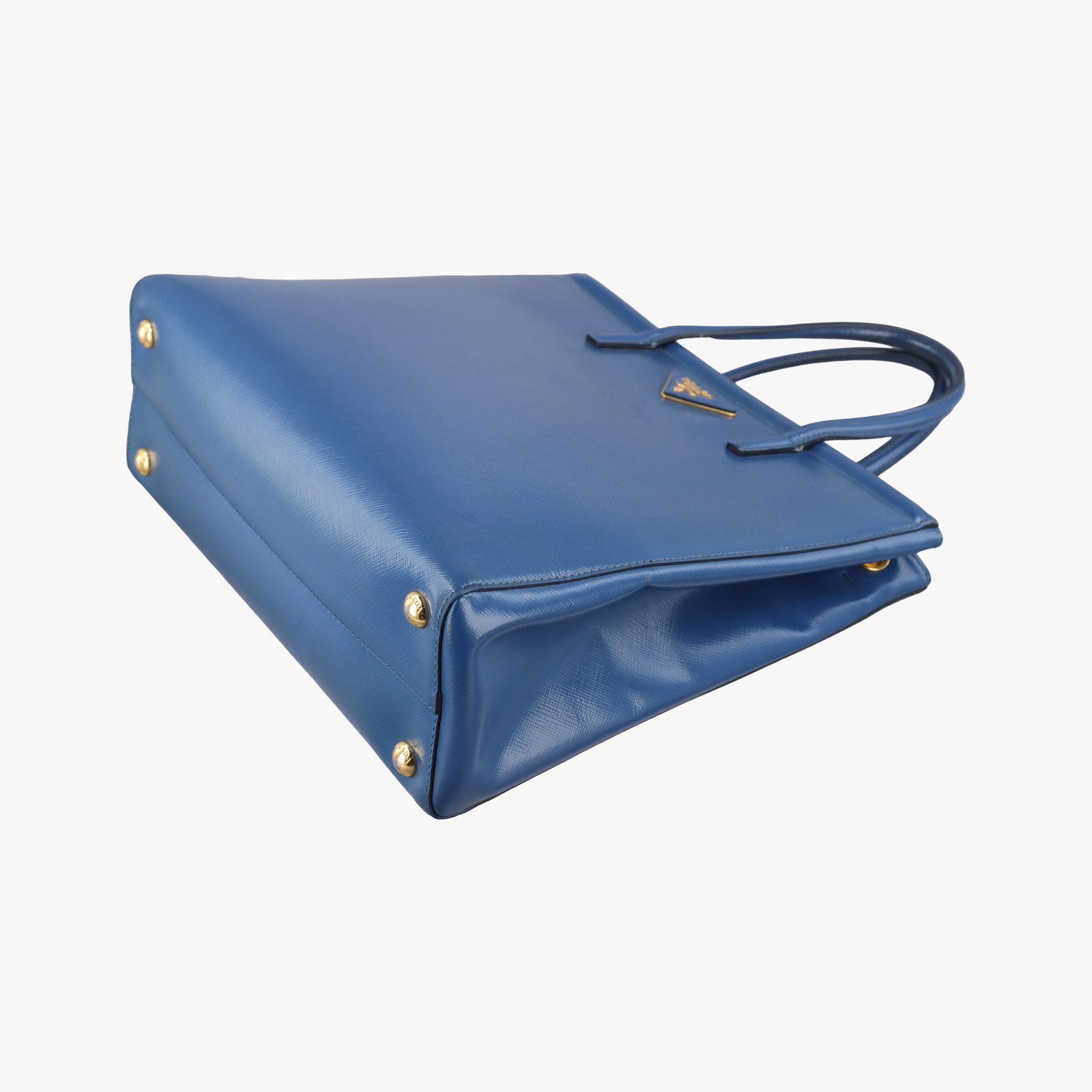 Pre-owned Prada Parabole Tote Blue Patent BN2411 handbag | stylenewstar