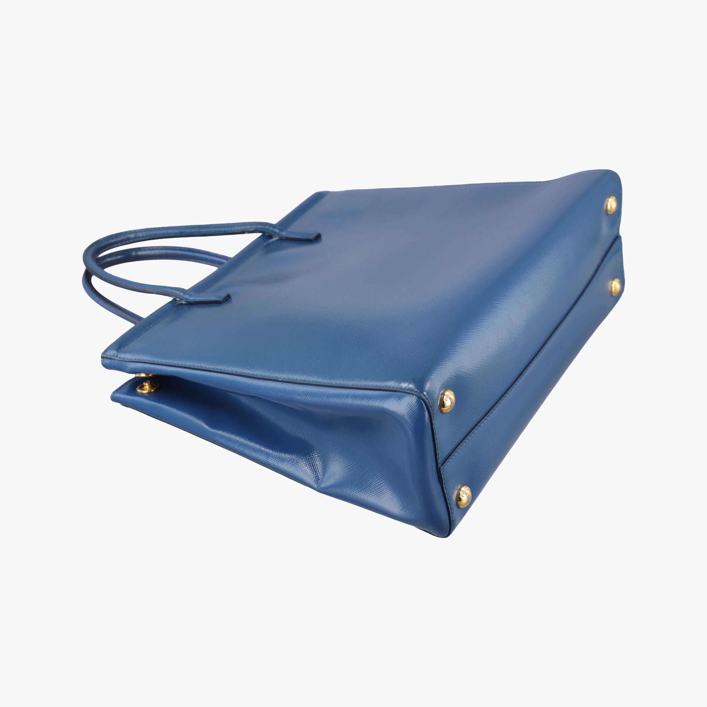 Pre-owned Prada Parabole Tote Blue Patent BN2411 handbag | stylenewstar