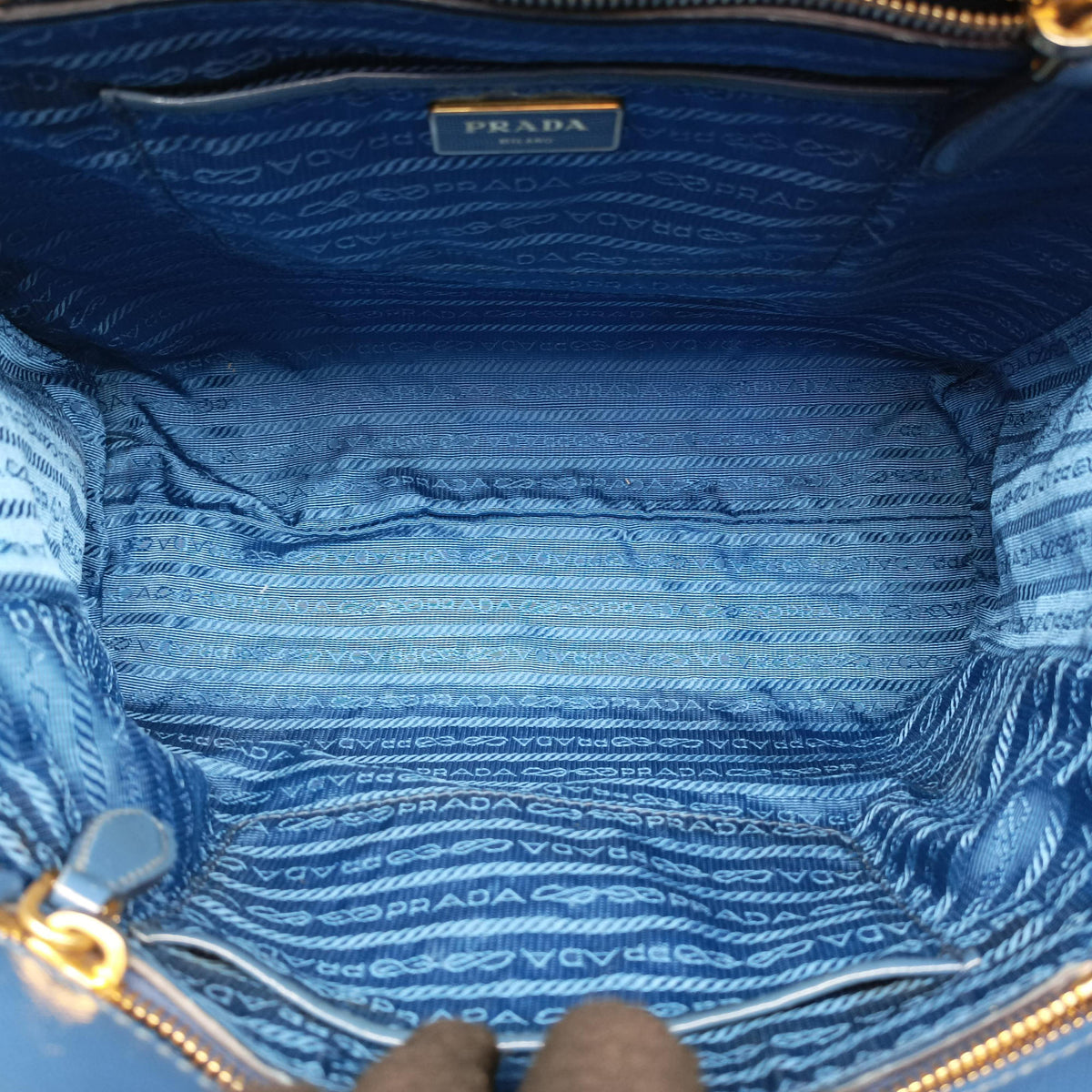 Pre-owned Prada Parabole Tote Blue Patent BN2411 handbag | stylenewstar