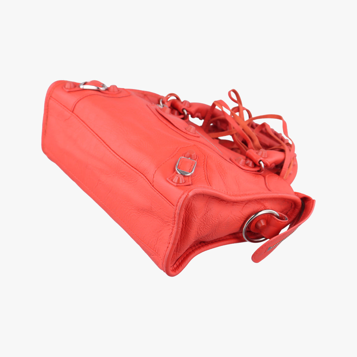 Pre-owned Balenciaga Electric Perforated Motorcycle City Orangered lambskin  shoulderbag | stylenewstar