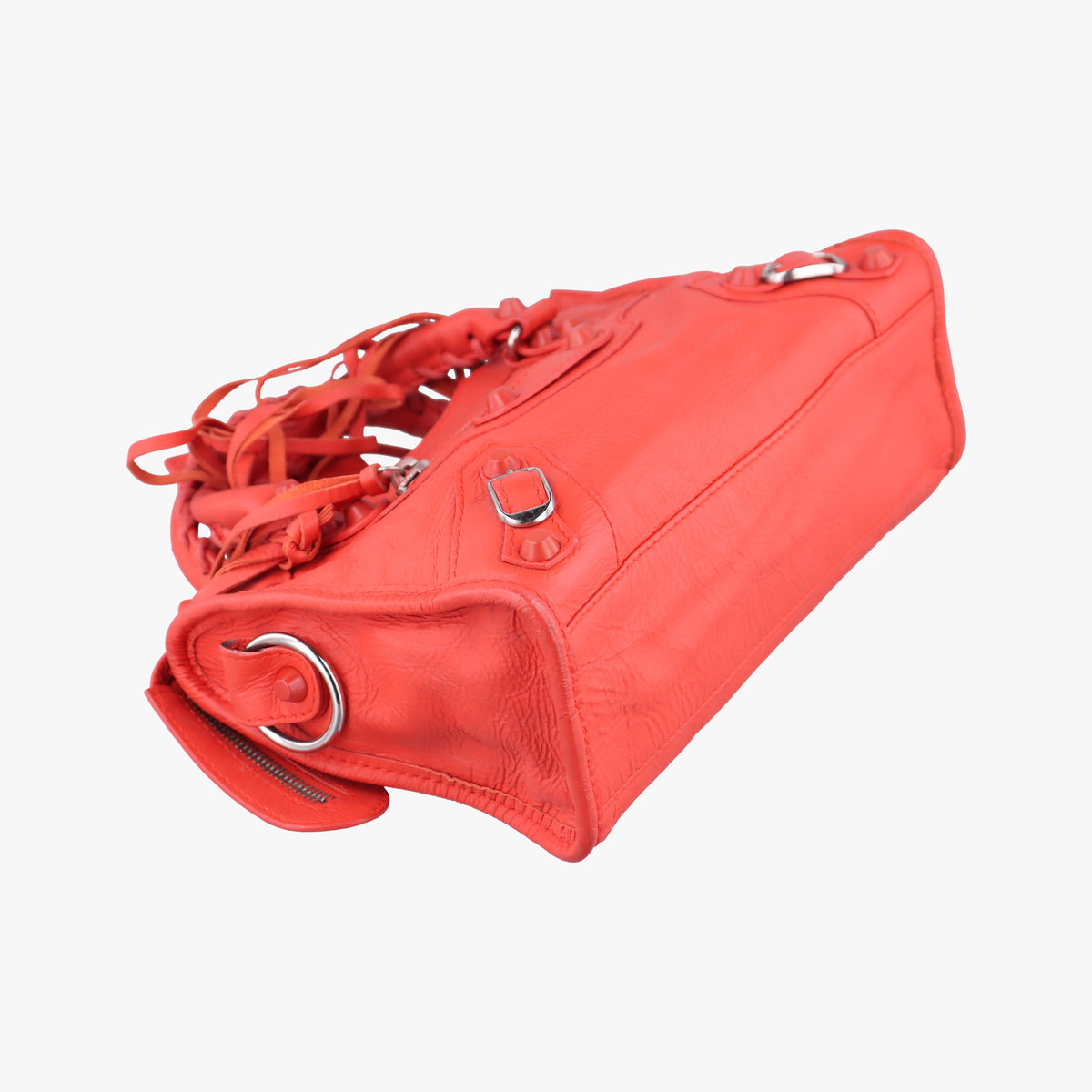 Pre-owned Balenciaga Electric Perforated Motorcycle City Orangered lambskin  shoulderbag | stylenewstar