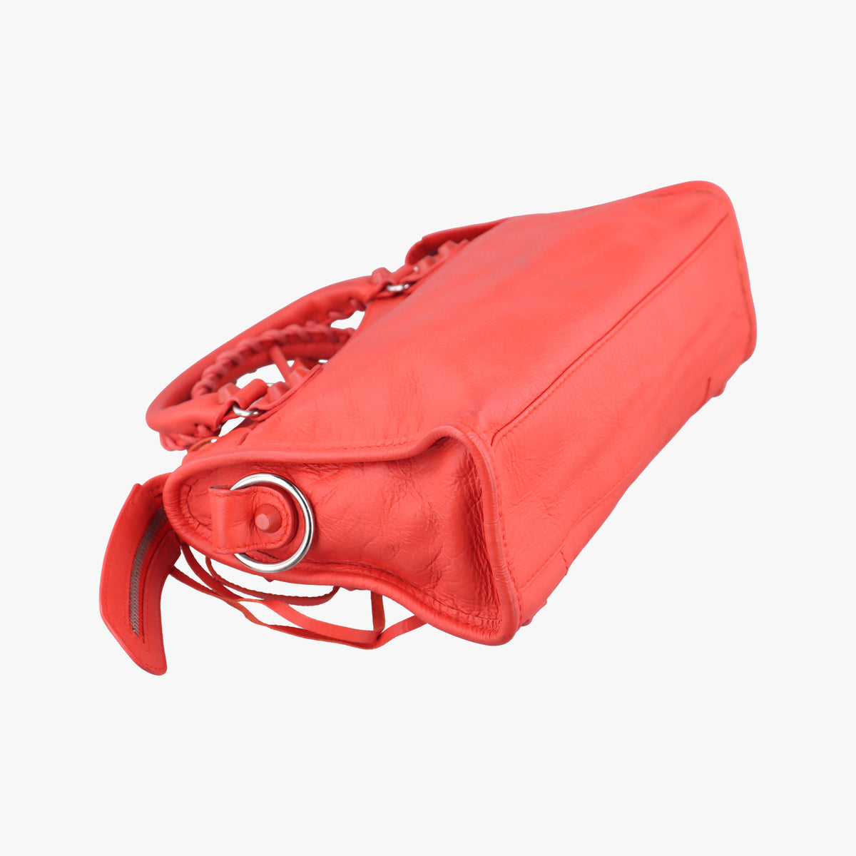 Pre-owned Balenciaga Electric Perforated Motorcycle City Orangered lambskin  shoulderbag | stylenewstar