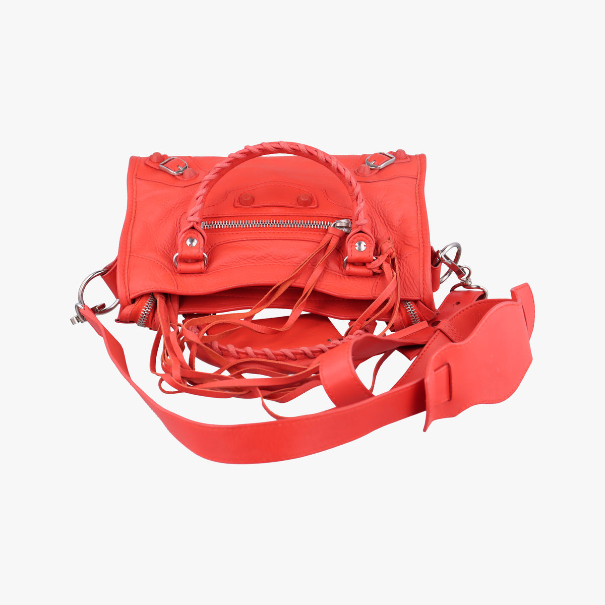 Pre-owned Balenciaga Electric Perforated Motorcycle City Orangered lambskin  shoulderbag | stylenewstar