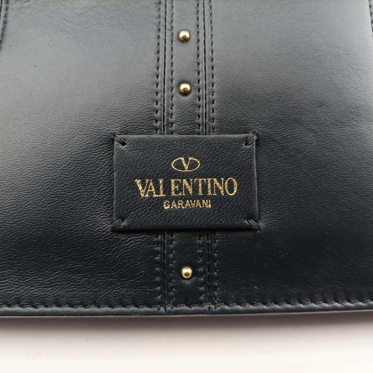 Pre-owned Valentino Studded Chain Flap Black Leather  shoulderbag | stylenewstar