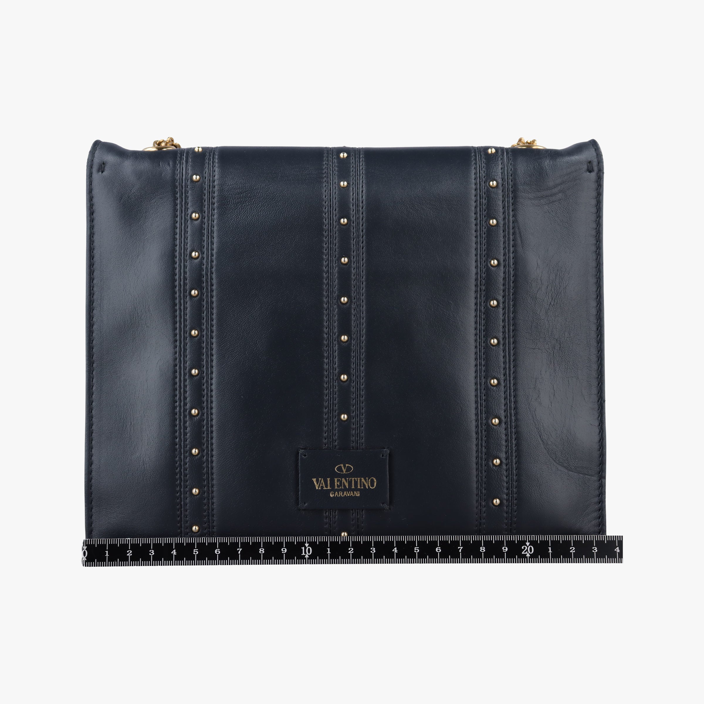 Pre-owned Valentino Studded Chain Flap Black Leather  shoulderbag | stylenewstar