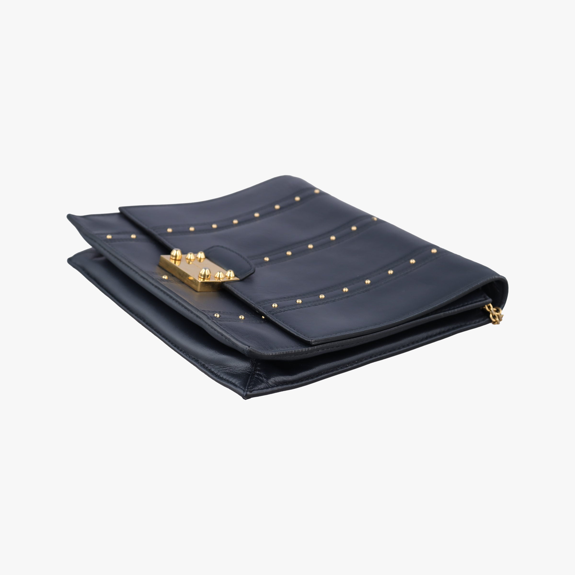 Pre-owned Valentino Studded Chain Flap Black Leather  shoulderbag | stylenewstar