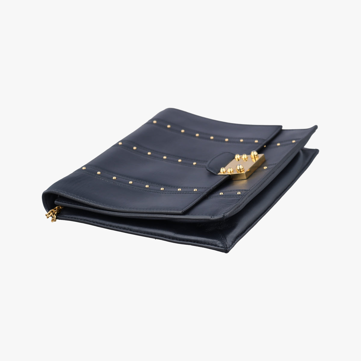 Pre-owned Valentino Studded Chain Flap Black Leather  shoulderbag | stylenewstar
