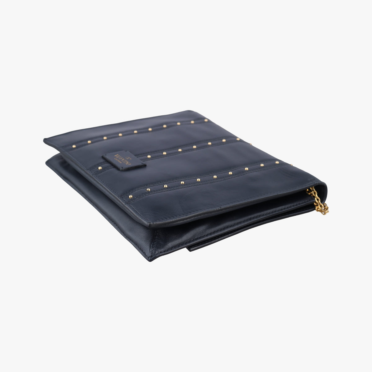 Pre-owned Valentino Studded Chain Flap Black Leather  shoulderbag | stylenewstar