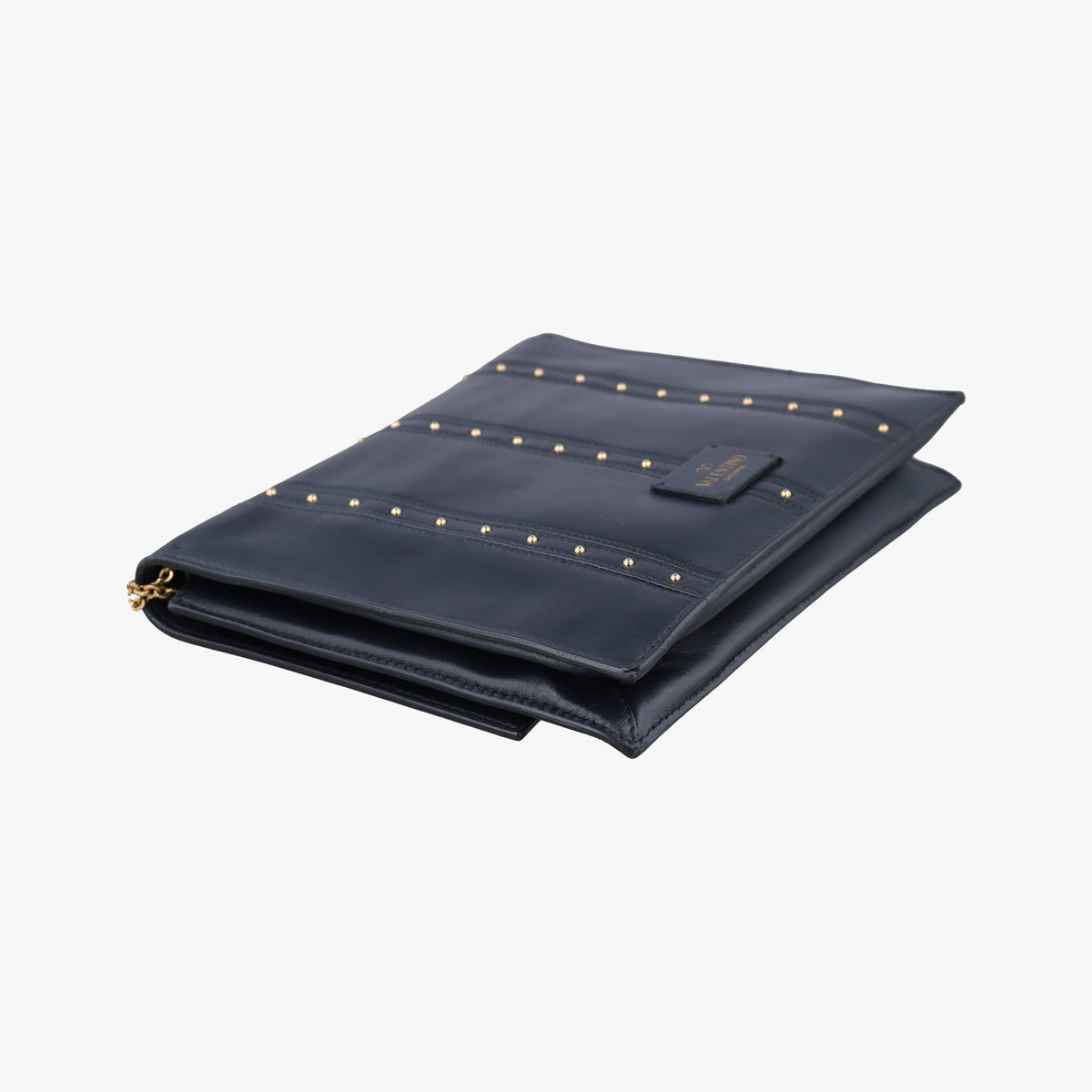 Pre-owned Valentino Studded Chain Flap Black Leather  shoulderbag | stylenewstar