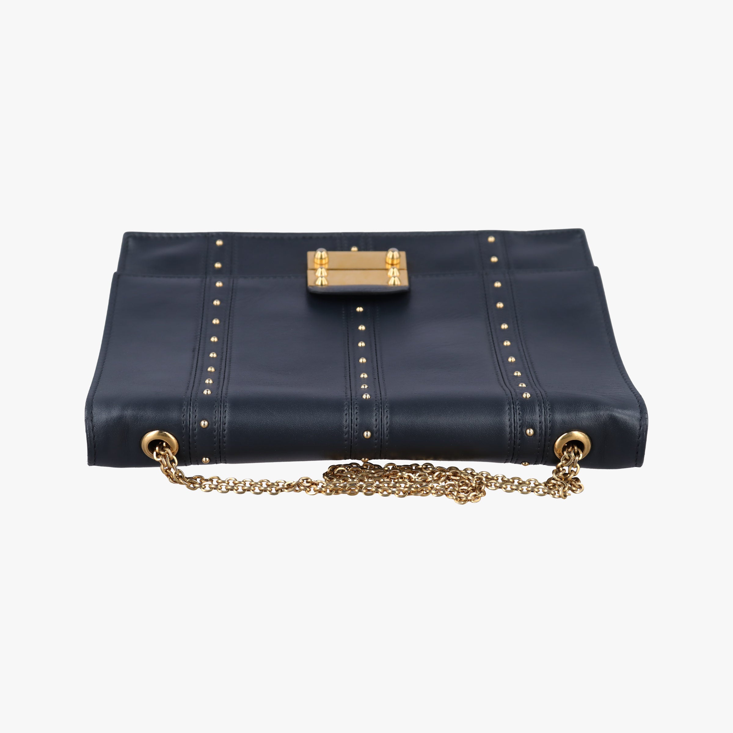 Pre-owned Valentino Studded Chain Flap Black Leather  shoulderbag | stylenewstar