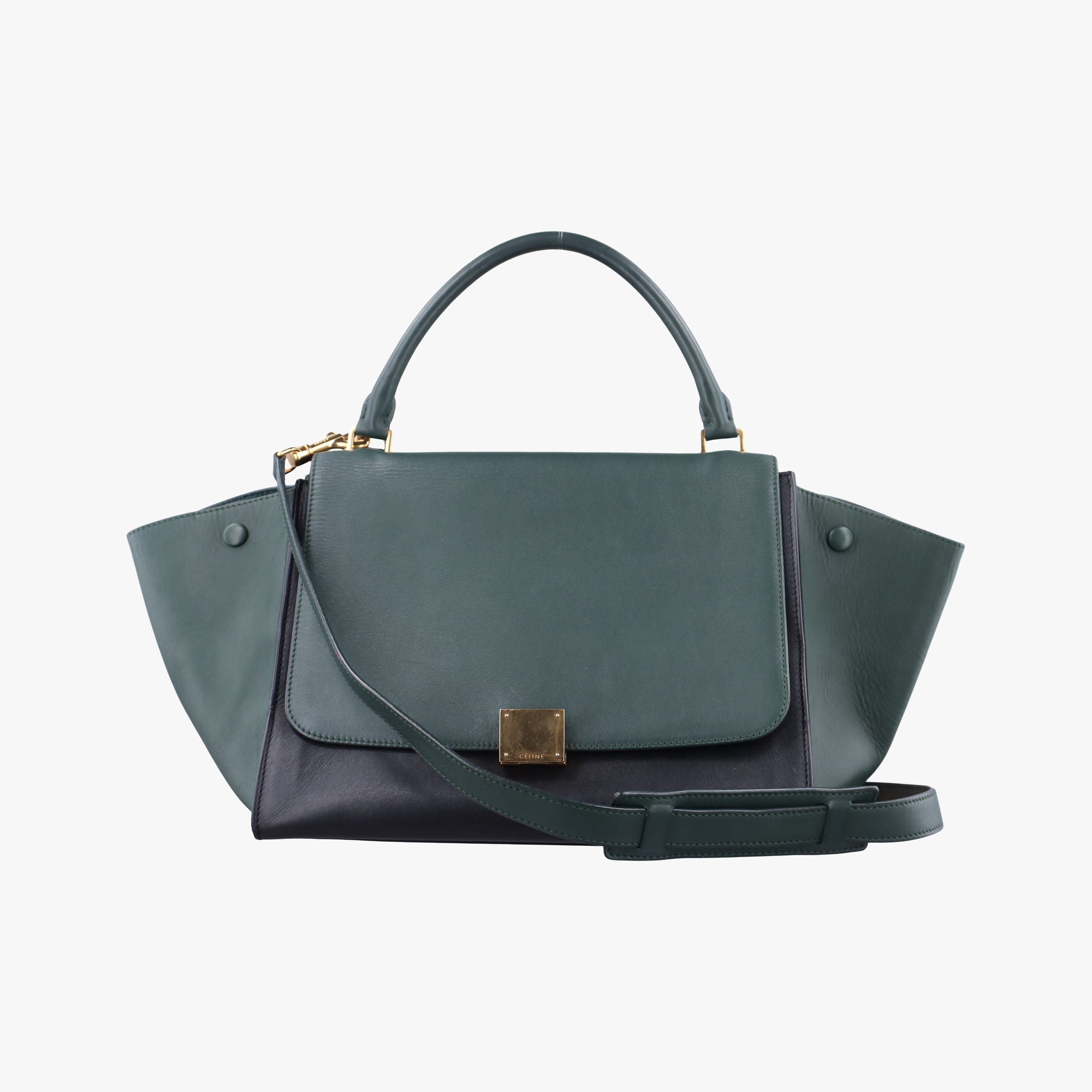 Pre-owned Celine Trapeze Green×Black Leather  shoulderbag | stylenewstar