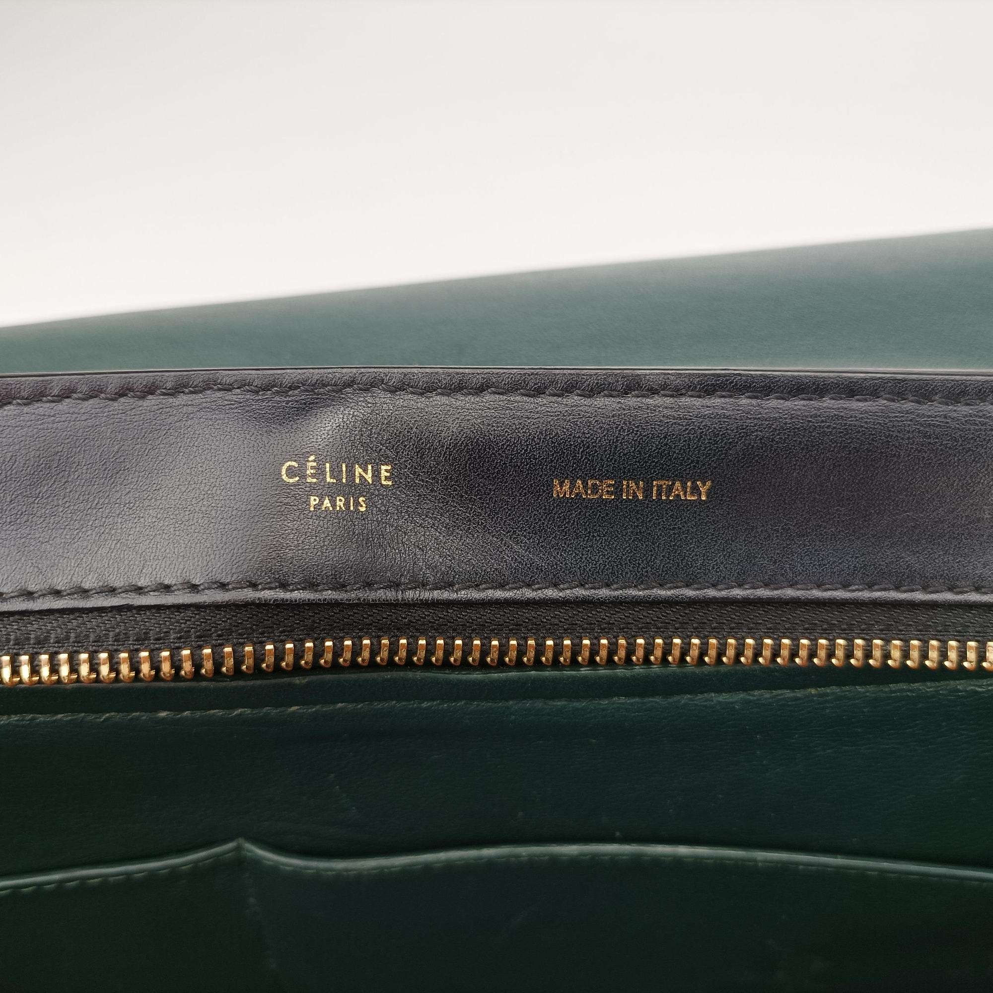 Pre-owned Celine Trapeze Green×Black Leather  shoulderbag | stylenewstar