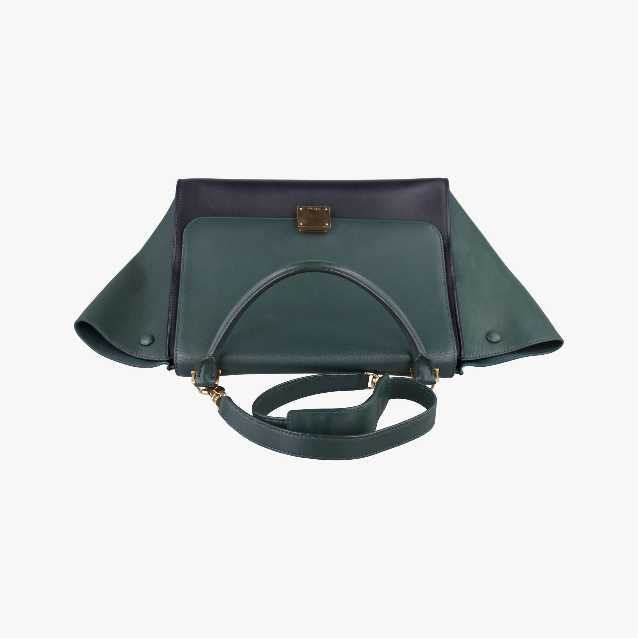 Pre-owned Celine Trapeze Green×Black Leather  shoulderbag | stylenewstar