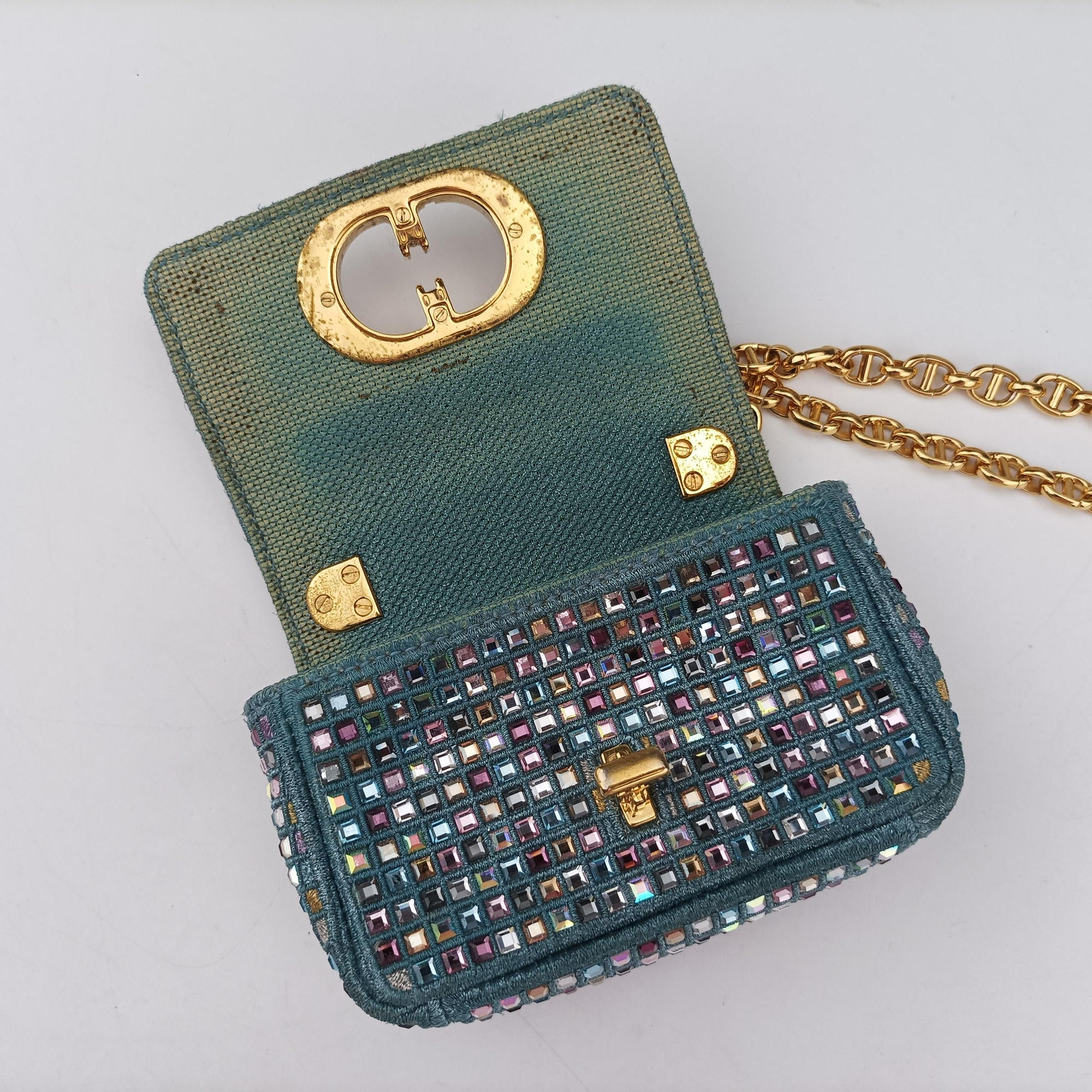 Pre-owned Christian Dior Caro Strass Micro Blue Fabric × Strass  shoulderbag | stylenewstar