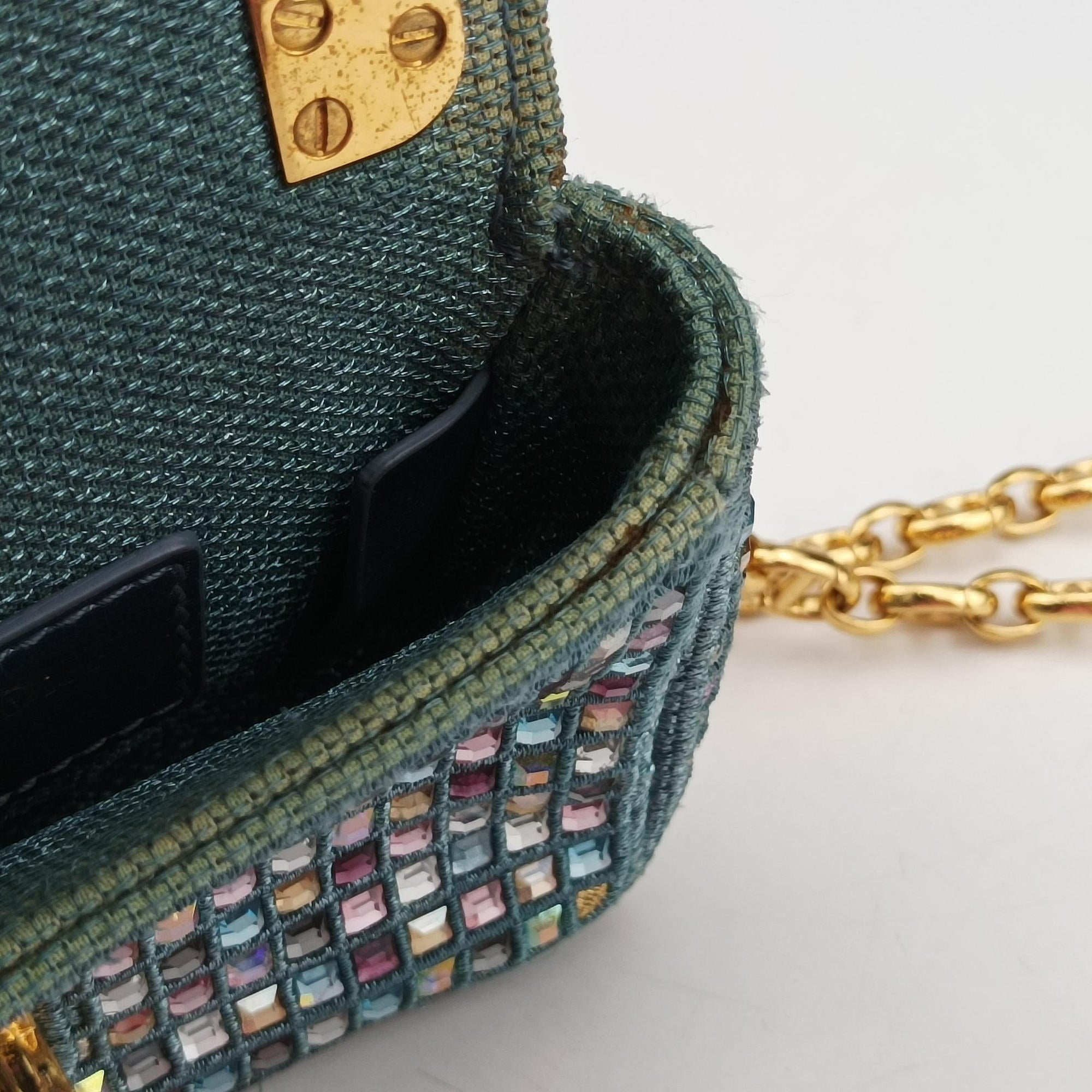 Pre-owned Christian Dior Caro Strass Micro Blue Fabric × Strass  shoulderbag | stylenewstar