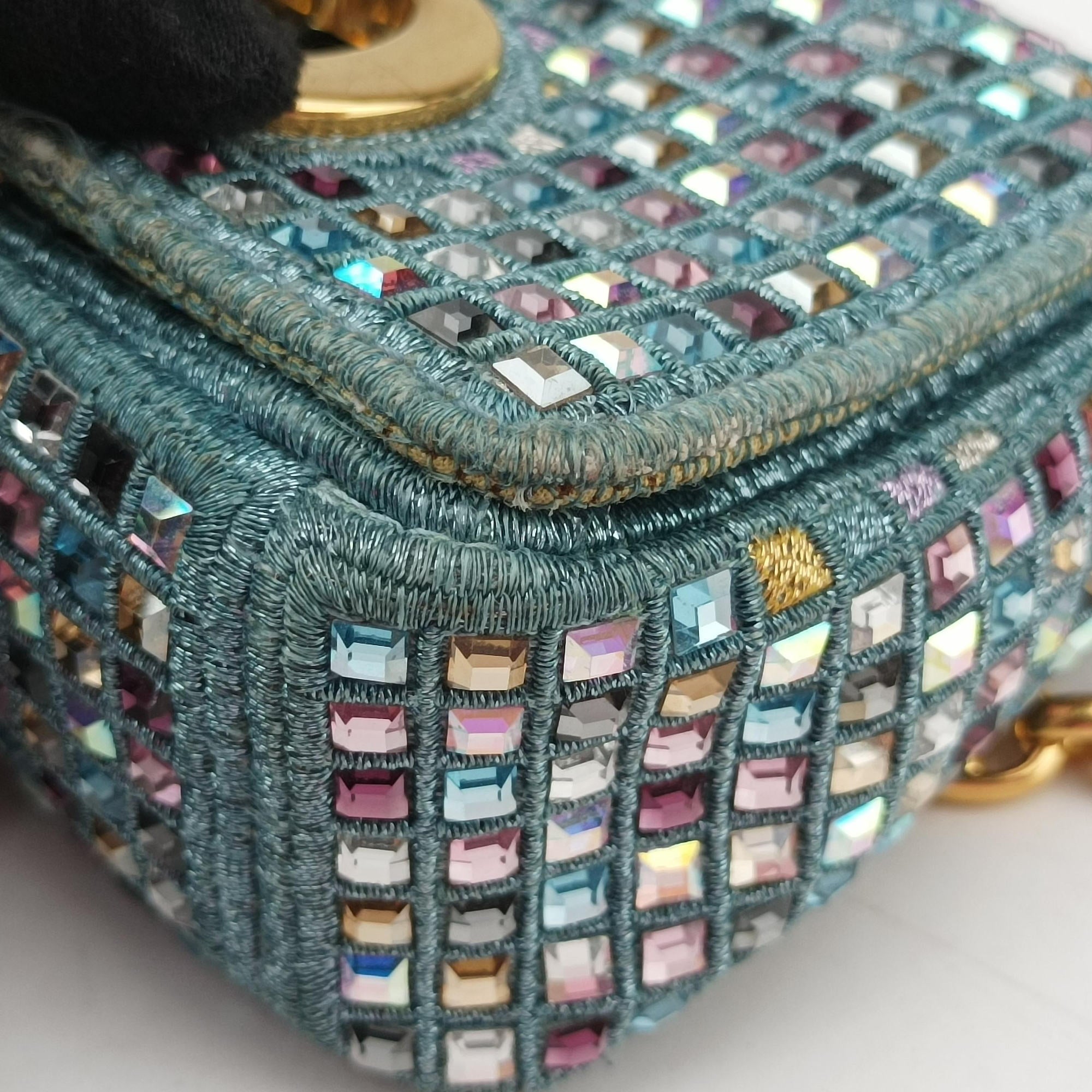 Pre-owned Christian Dior Caro Strass Micro Blue Fabric × Strass  shoulderbag | stylenewstar