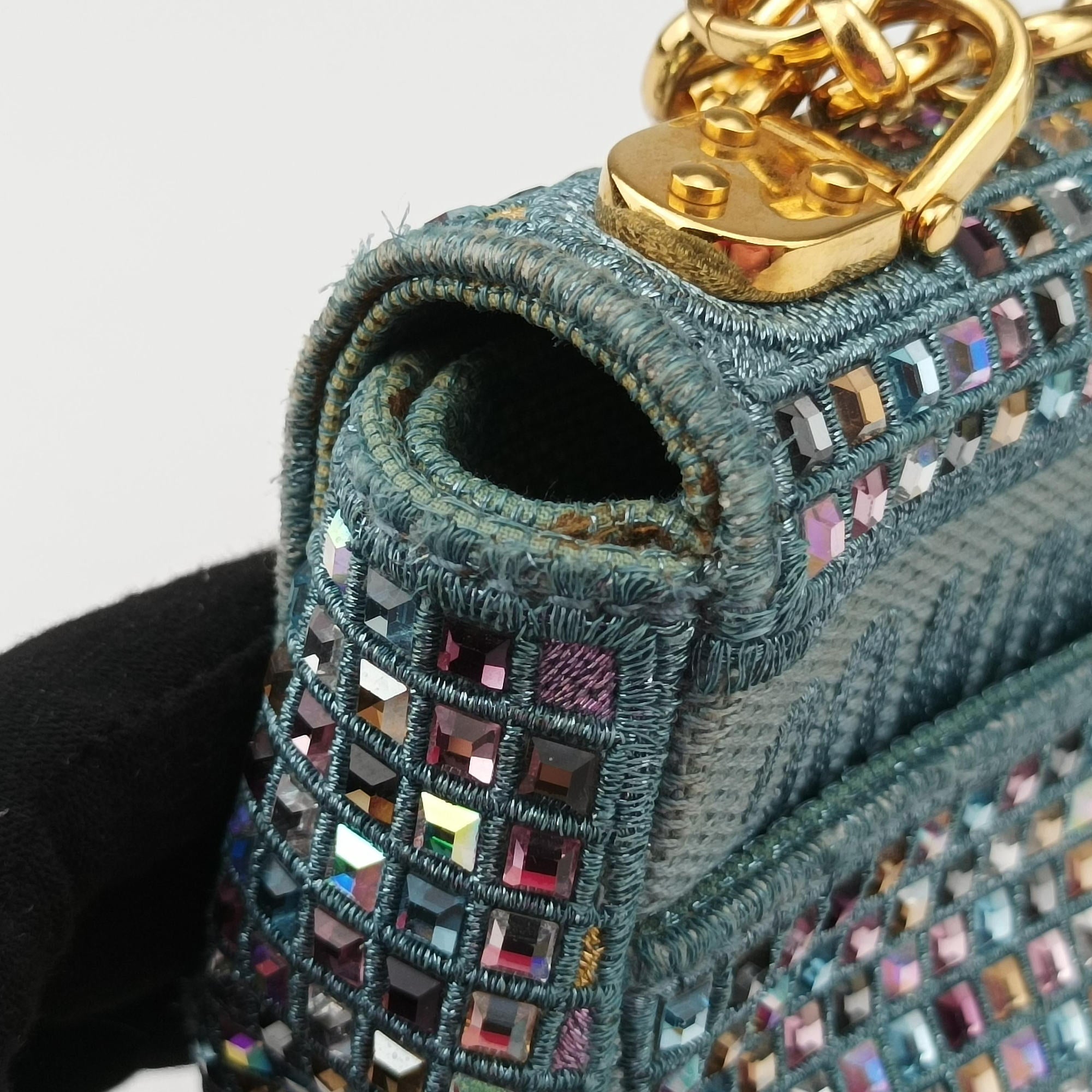 Pre-owned Christian Dior Caro Strass Micro Blue Fabric × Strass  shoulderbag | stylenewstar