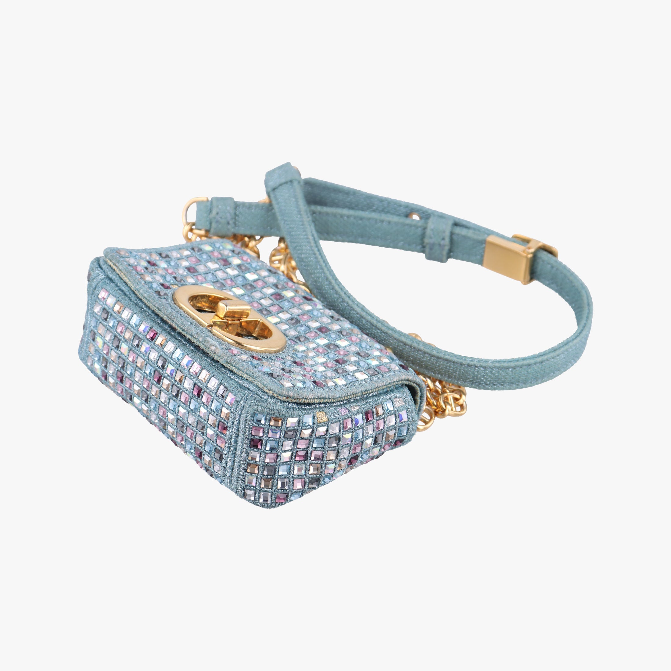 Pre-owned Christian Dior Caro Strass Micro Blue Fabric × Strass  shoulderbag | stylenewstar