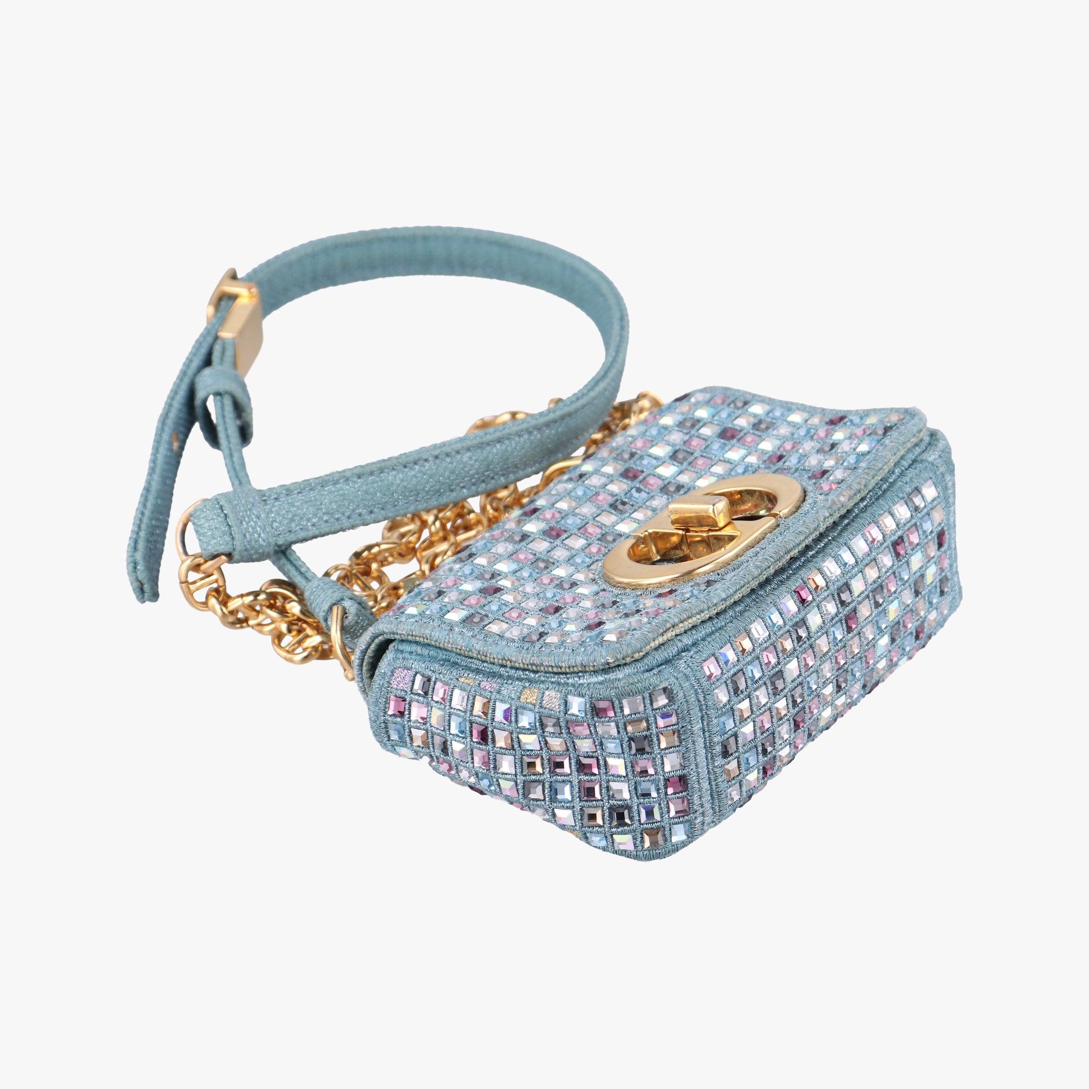 Pre-owned Christian Dior Caro Strass Micro Blue Fabric × Strass  shoulderbag | stylenewstar