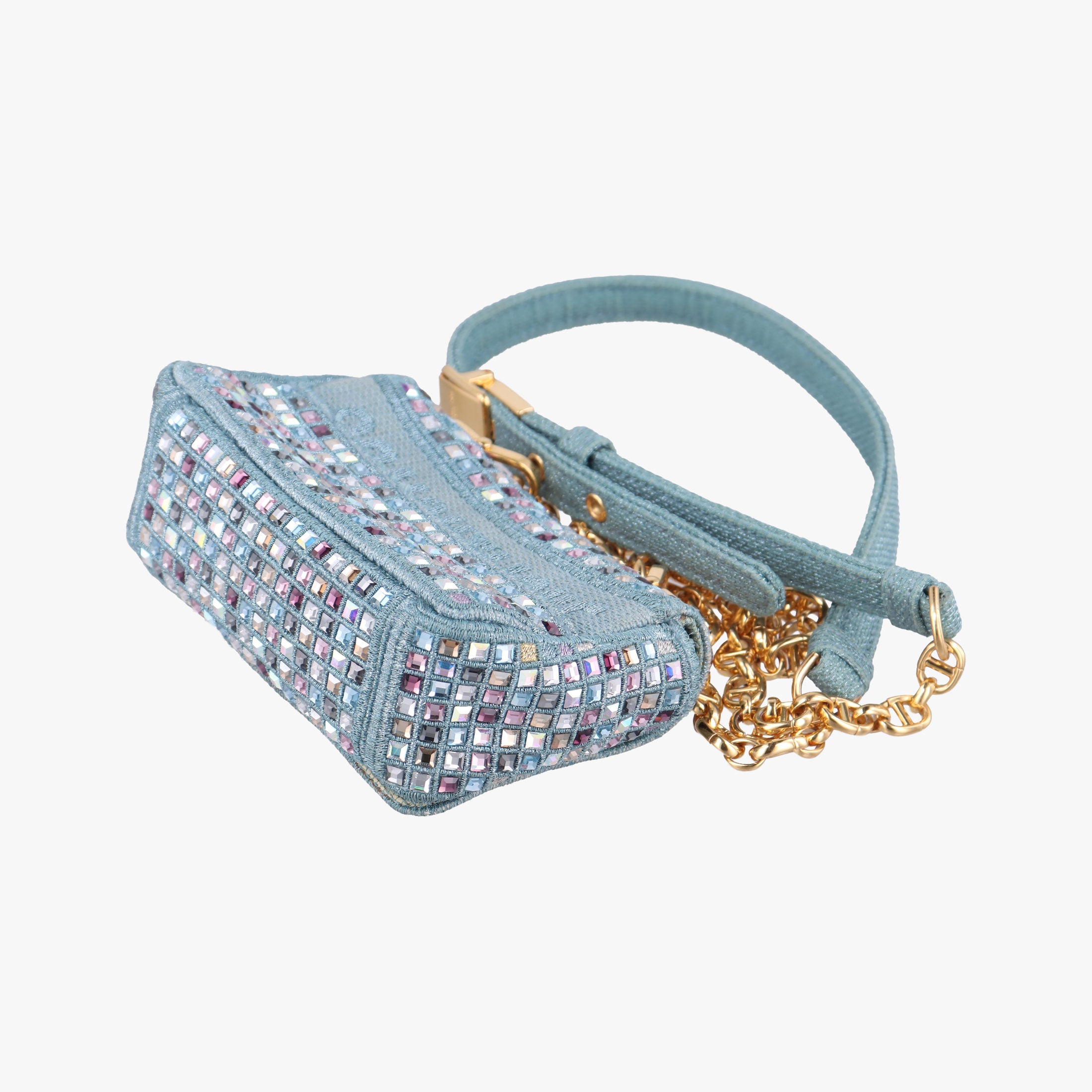 Pre-owned Christian Dior Caro Strass Micro Blue Fabric × Strass  shoulderbag | stylenewstar