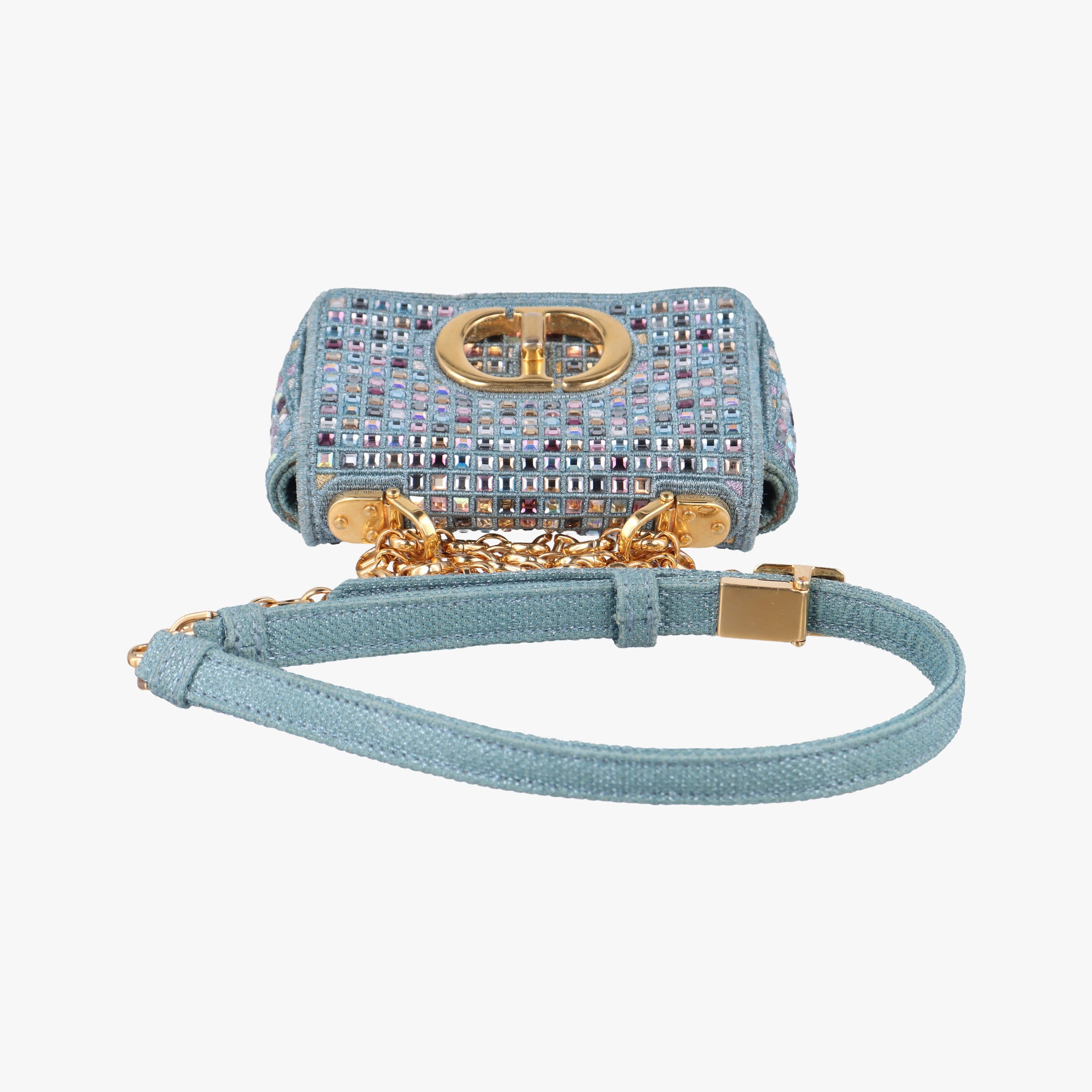 Pre-owned Christian Dior Caro Strass Micro Blue Fabric × Strass  shoulderbag | stylenewstar