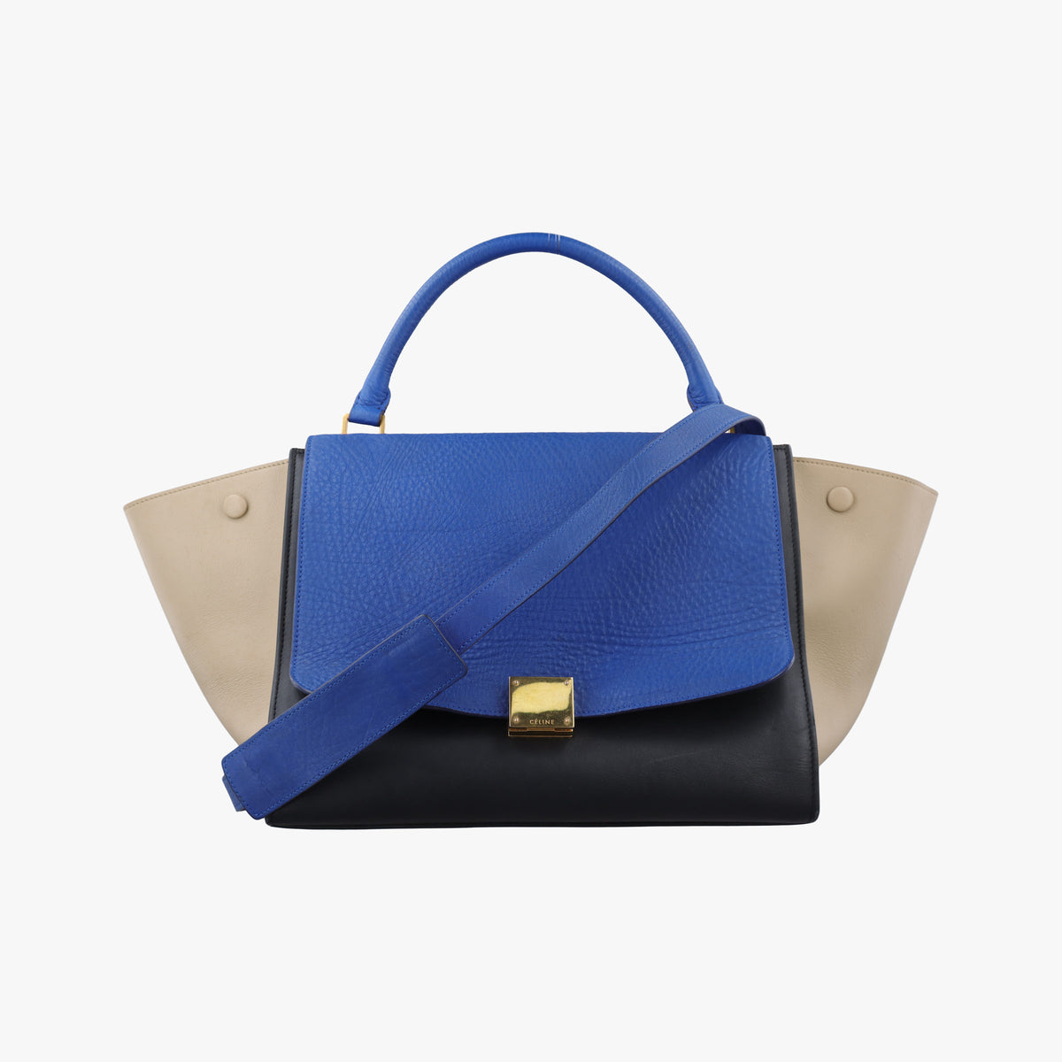 Pre-owned Celine Trapèze Beige×blue×black Leather  shoulderbag | stylenewstar