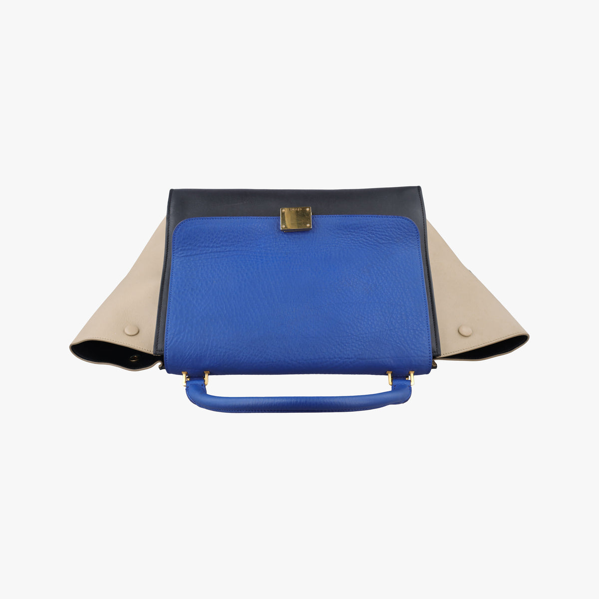 Pre-owned Celine Trapèze Beige×blue×black Leather  shoulderbag | stylenewstar