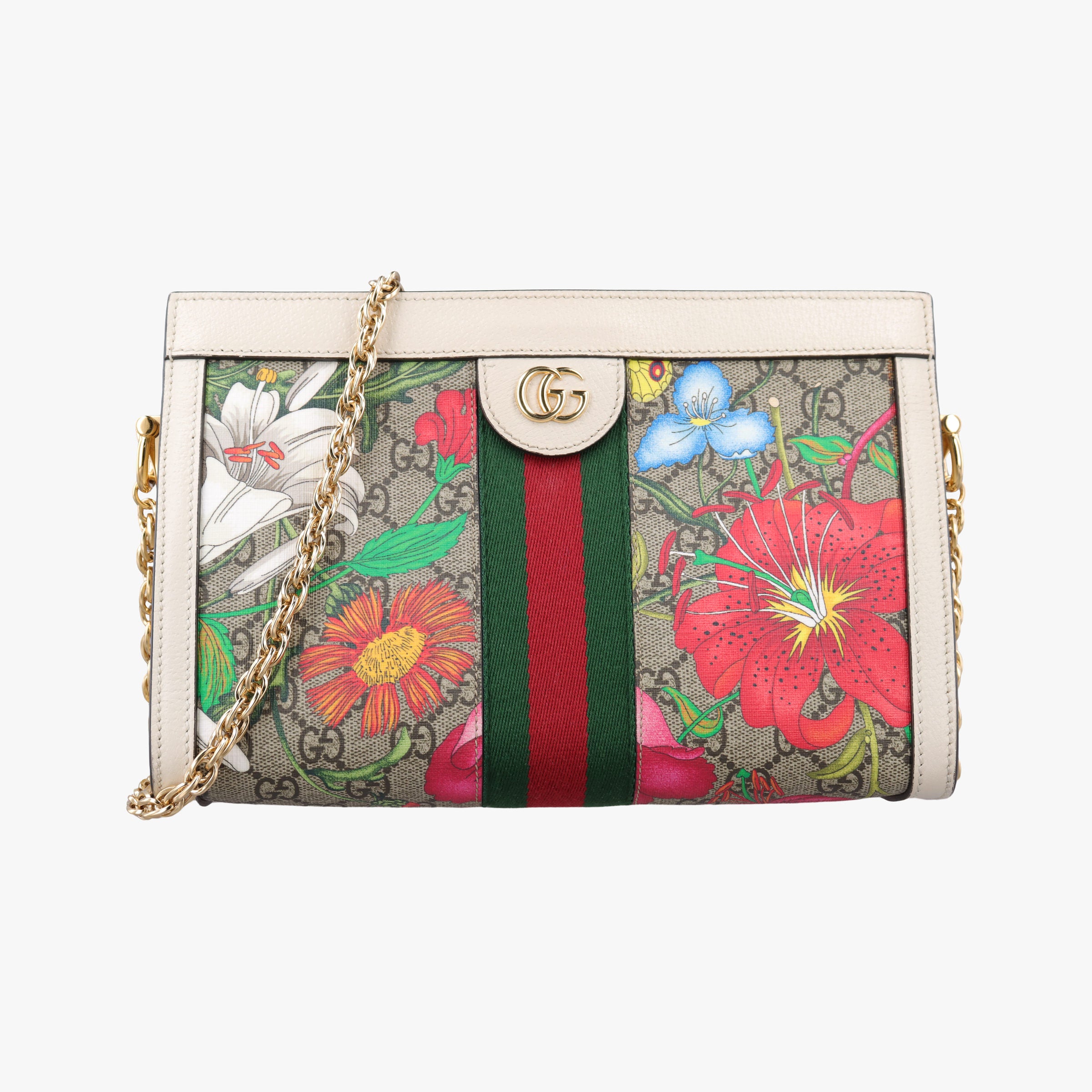 Pre-owned Gucci Ophidia Beige×White×Multicolor PVC coated canvas×Leather 503877 shoulderbag | stylenewstar