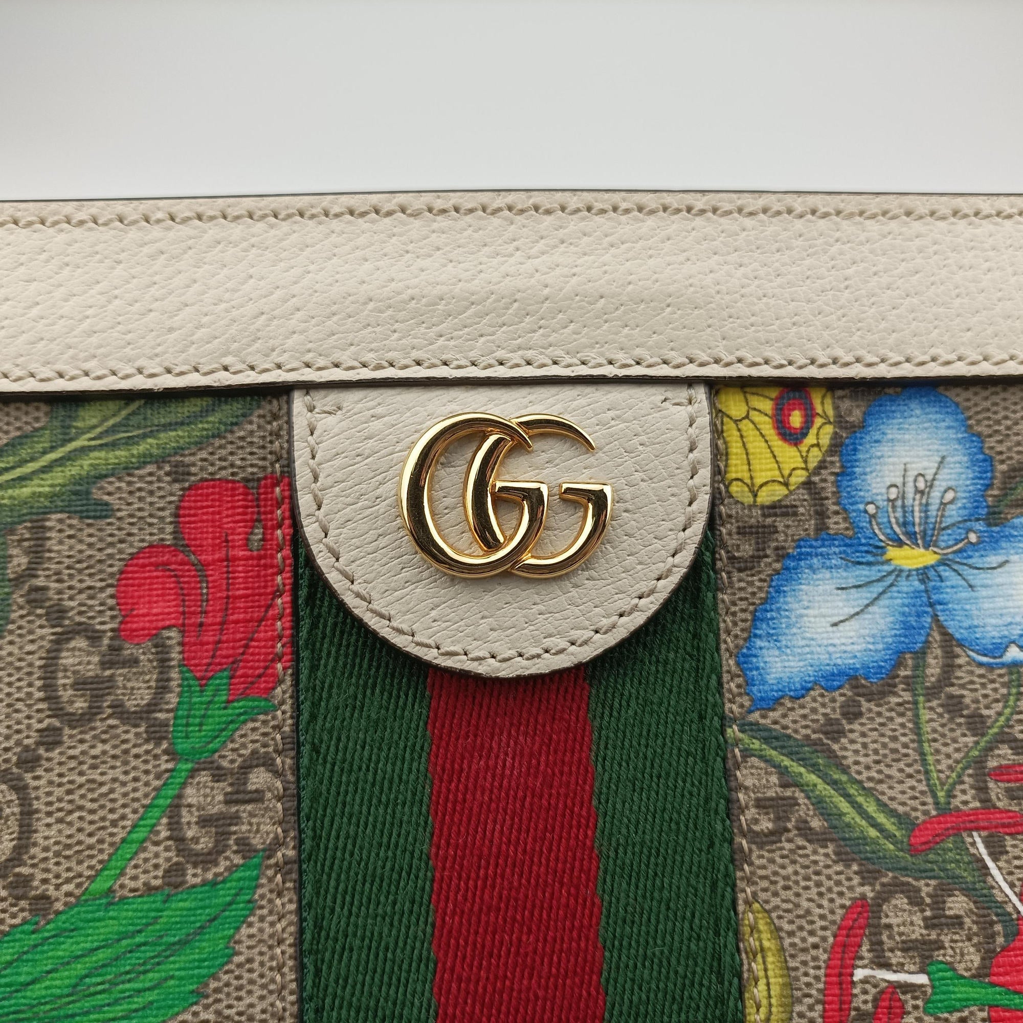 Pre-owned Gucci Ophidia Beige×White×Multicolor PVC coated canvas×Leather 503877 shoulderbag | stylenewstar