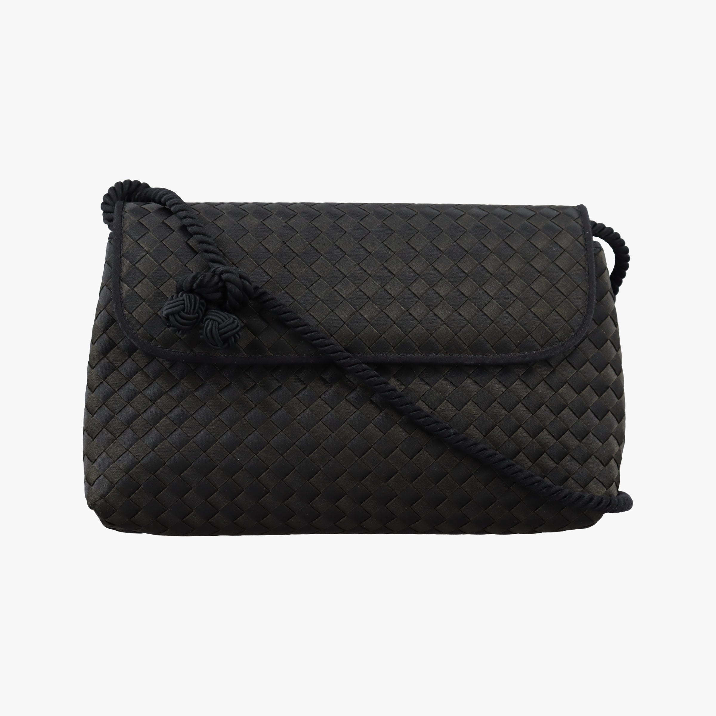 Pre-owned Bottega Veneta Intrecciato Satin Knot Flap Black Satin  shoulderbag | stylenewstar